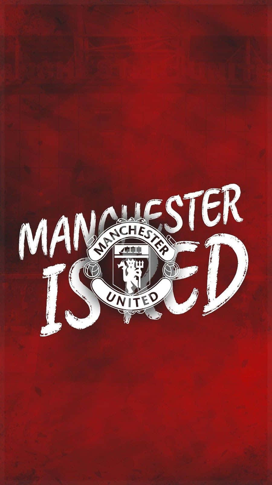 曼聯足球會標誌，紅色背景上寫有 'Manchester Is Red' 文字。