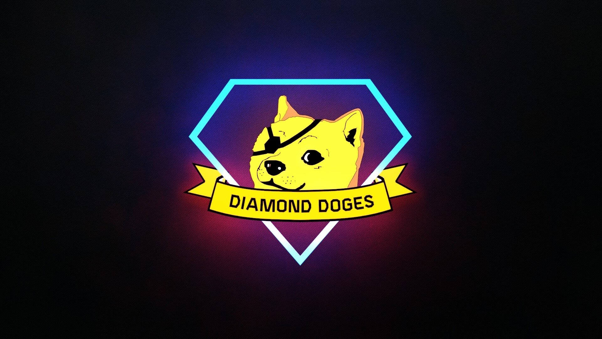 一個戴著眼罩的黃狗和寫著diamond dogs橫幅的霓虹標誌。