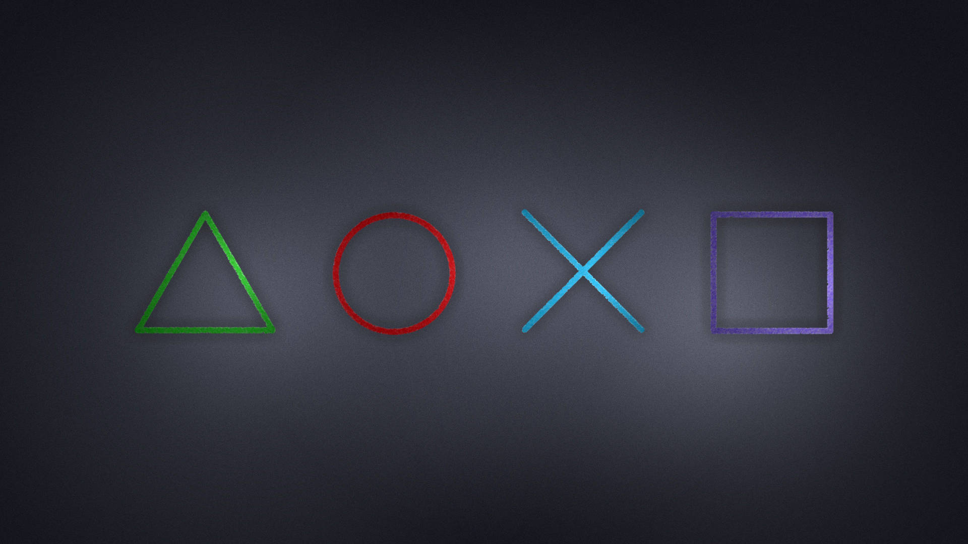 PlayStation控制器按鈕在深色背景上以霓虹色發光。