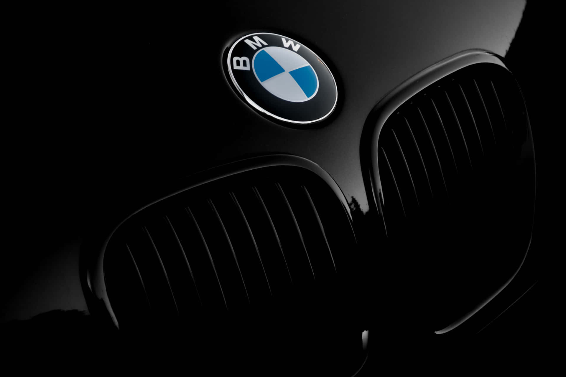 黑暗環境中的光澤黑色BMW前格柵和標誌