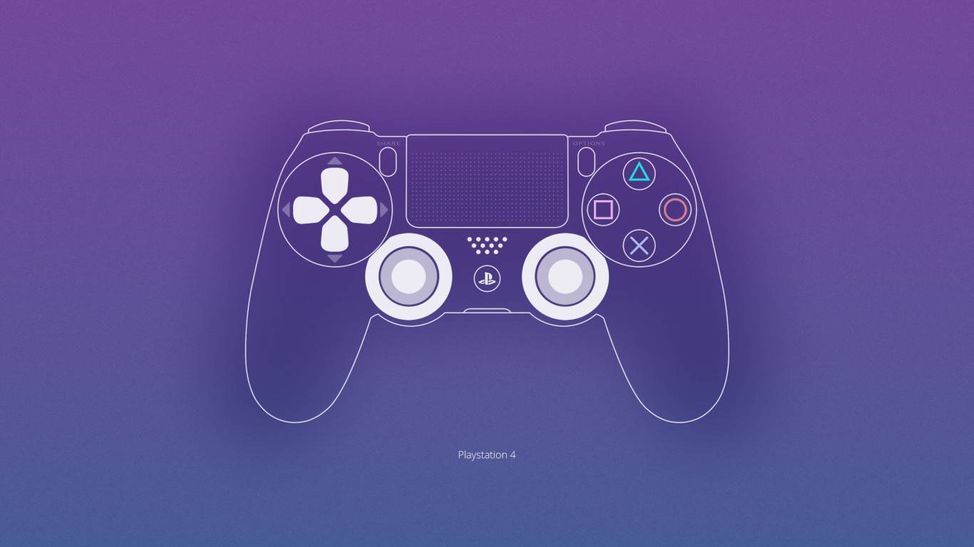 紫色漸變背景上的PlayStation 4控制器輪廓