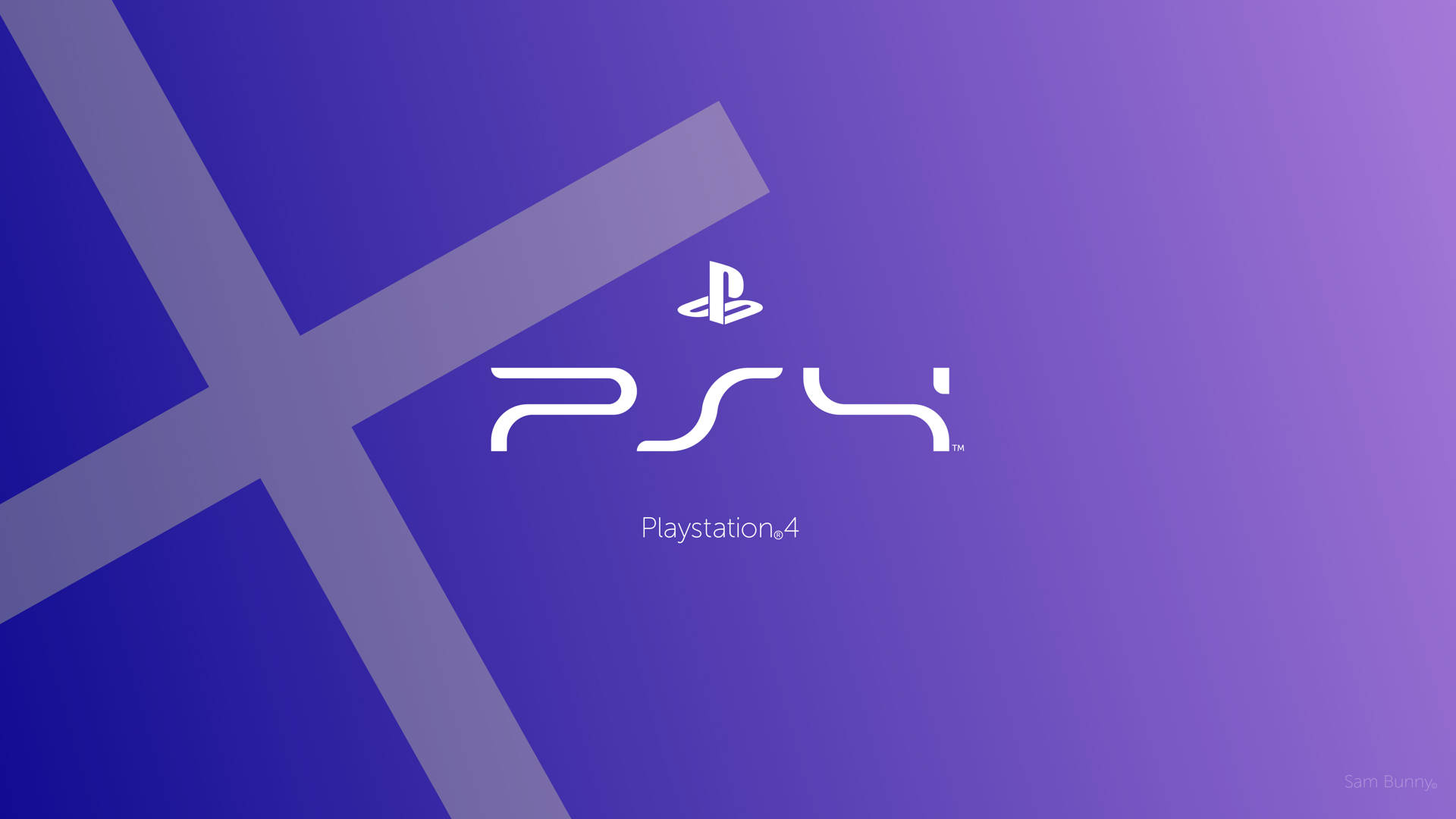 PlayStation 4標誌在紫色漸變背景上，帶有幾何十字。