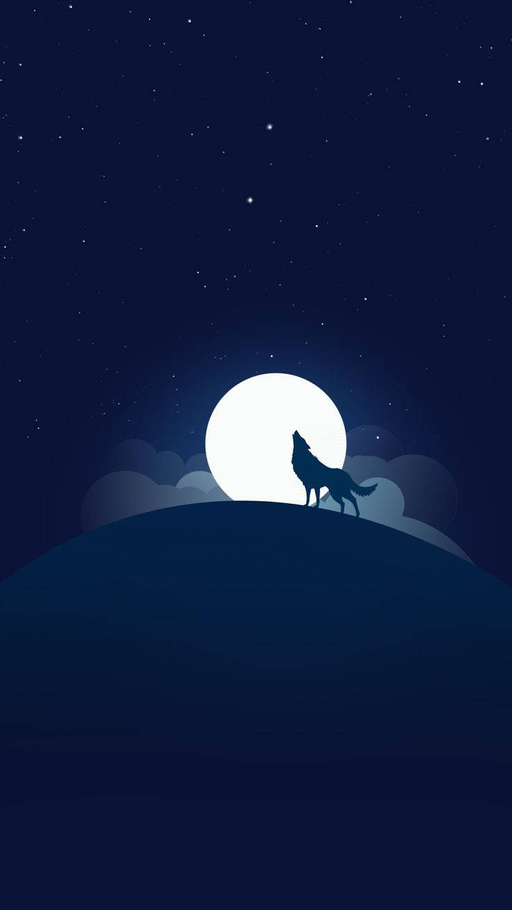狼在繁星點點的夜空下，在山丘上對月嚎叫。
