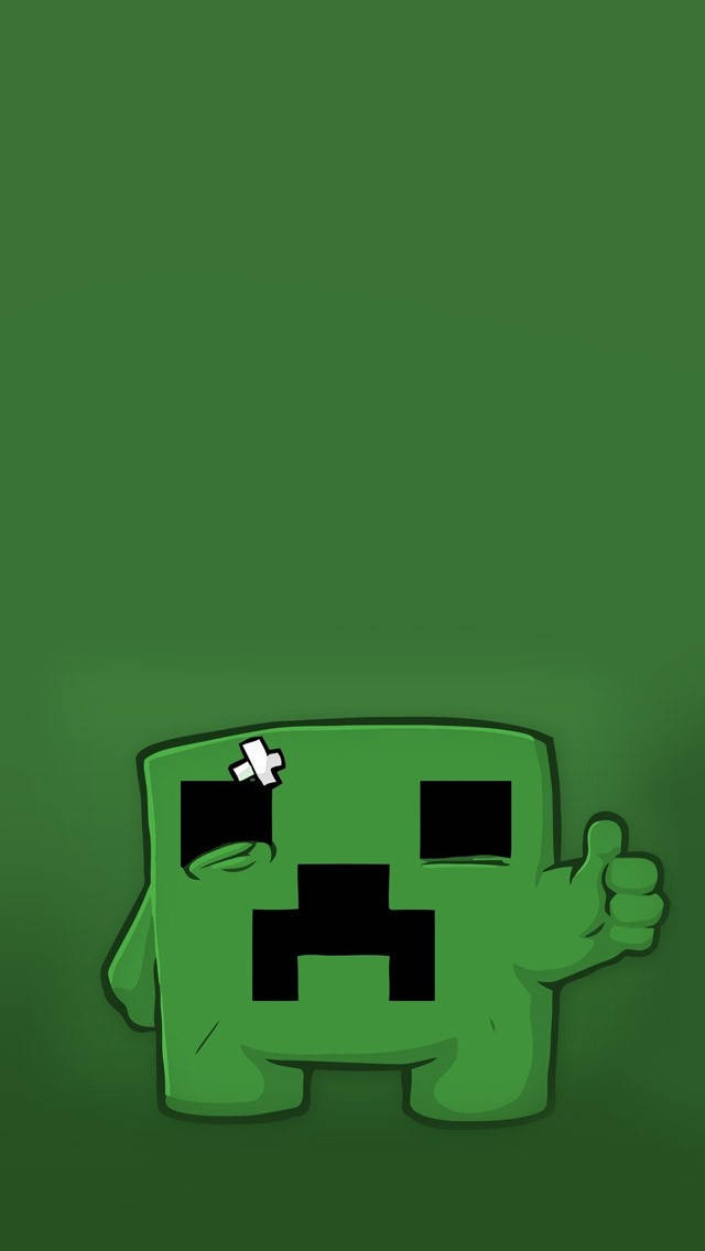 一隻貼著膠布的綠色 Minecraft 苦力怕豎起大拇指。