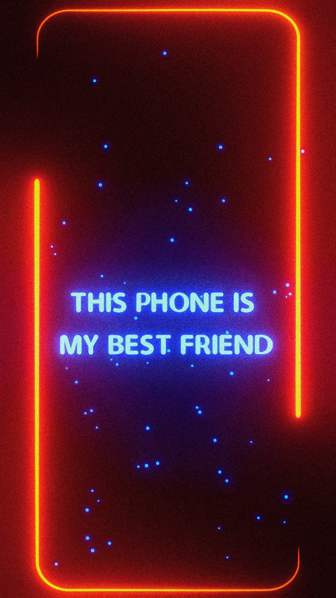 霓虹燈手機輪廓，帶有藍色星星和文字「THIS PHONE IS MY BEST FRIEND」