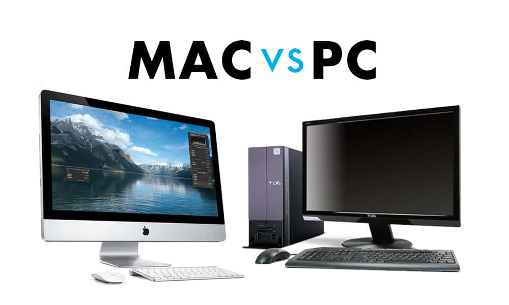 Apple iMac 與 Dell PC 桌上型電腦並排以供比較。