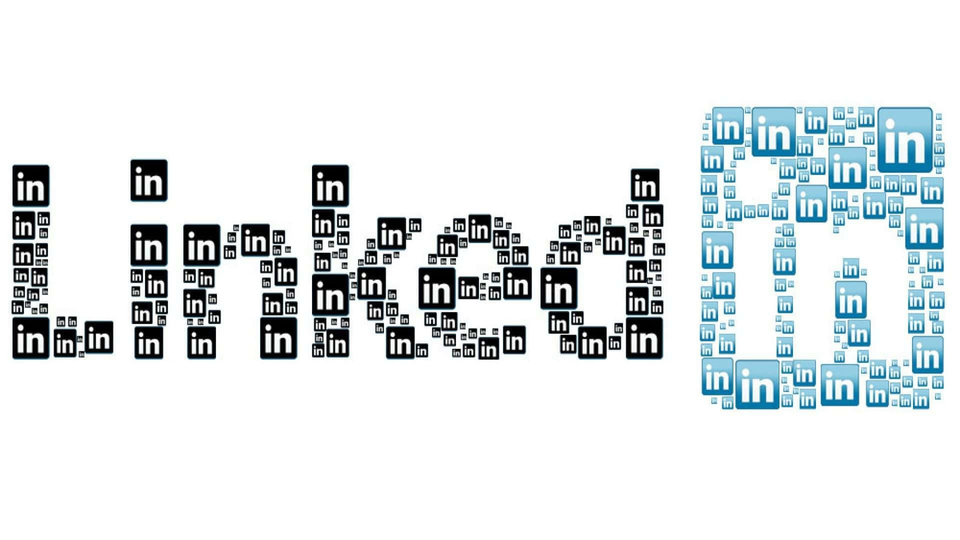 風格化文字拼出LinkedIn，由重複的黑藍色LinkedIn標誌組成。