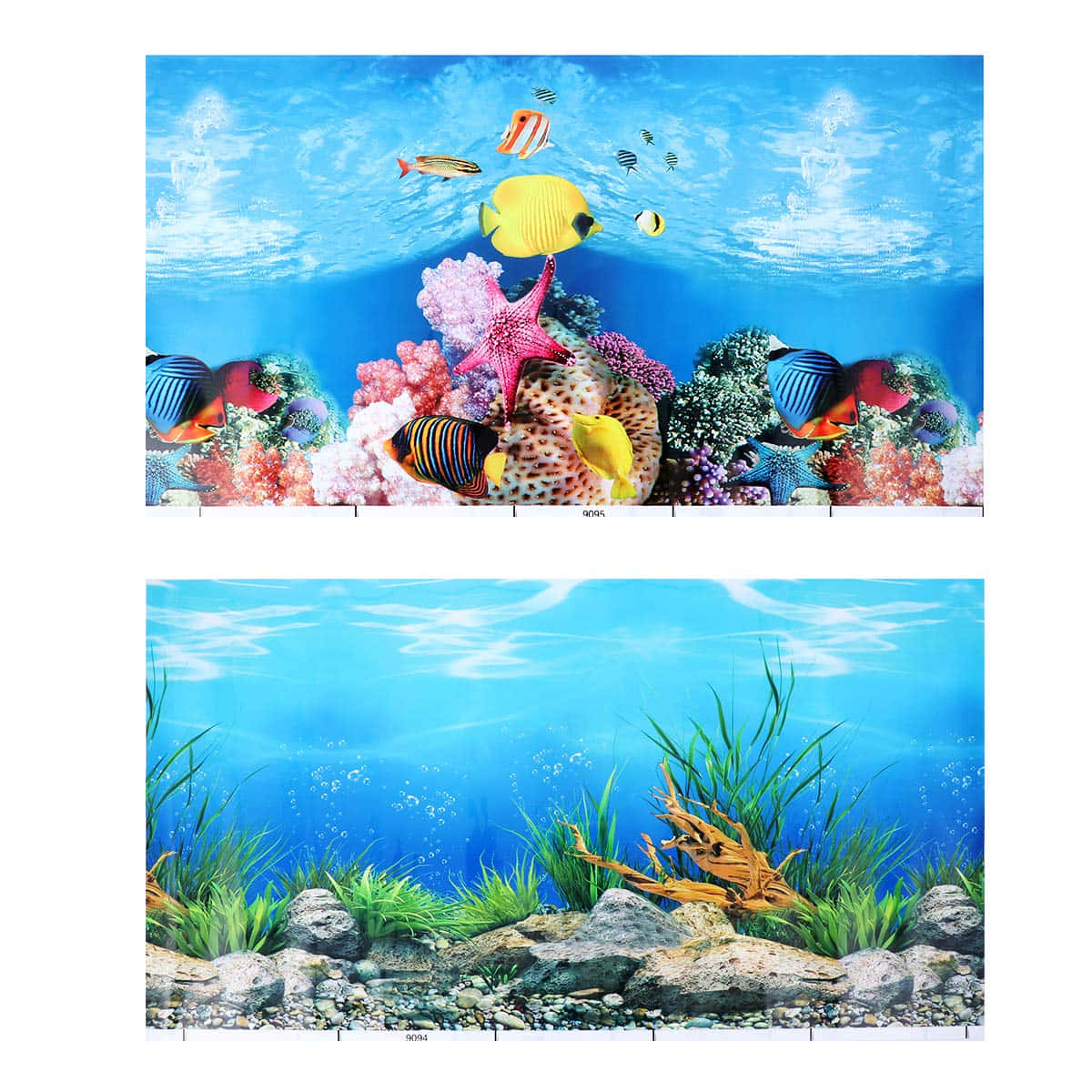 色彩繽紛的魚兒在明亮的藍色海底場景中，於珊瑚和海草間游動。