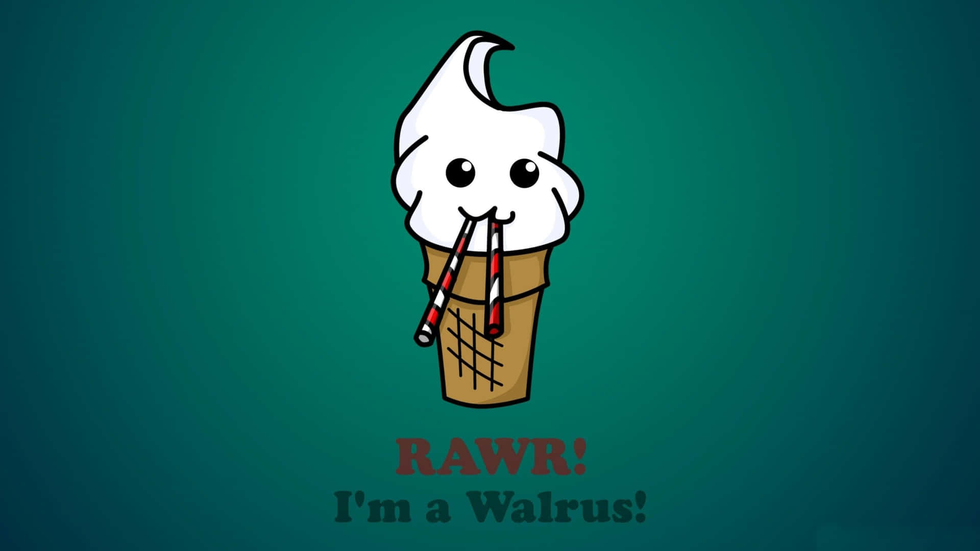 一個卡通雪糕筒，有海象臉和文字 RAWR I'm a Walrus。