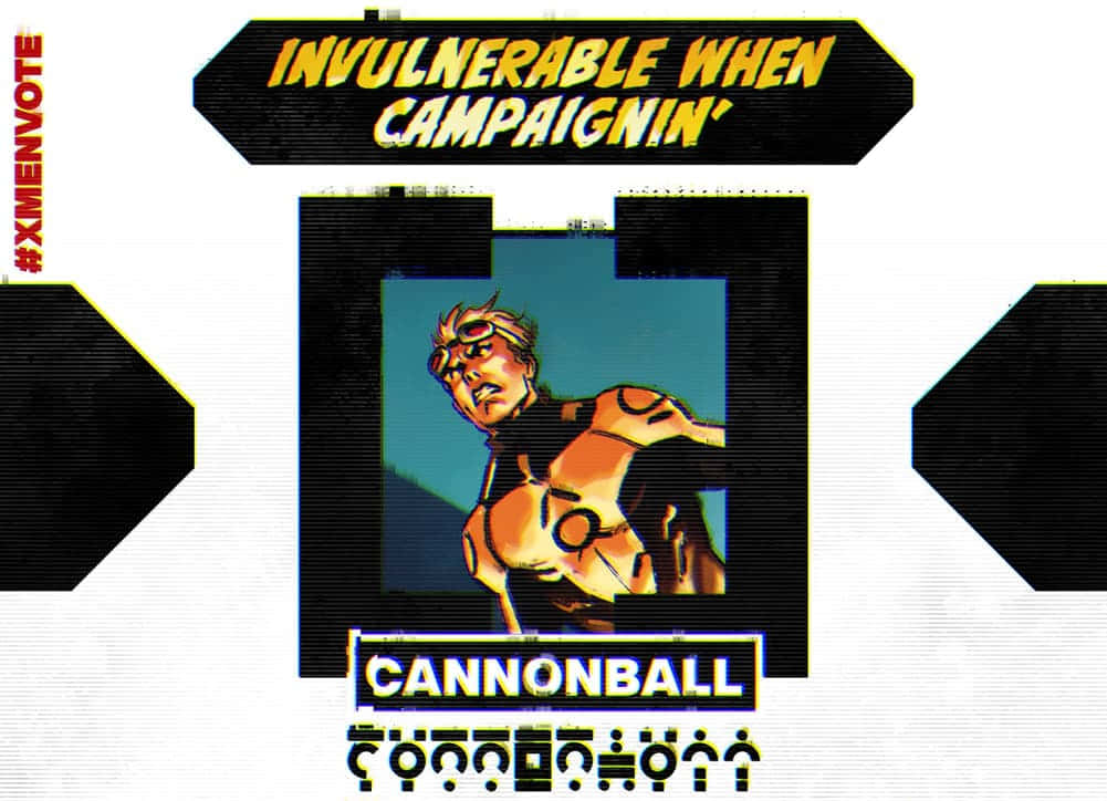 最新漫威個人檔案圖片 壁紙 — 以漫畫風格繪製的 Cannonball 動態姿勢插圖，帶有粗體文字和故障效果。