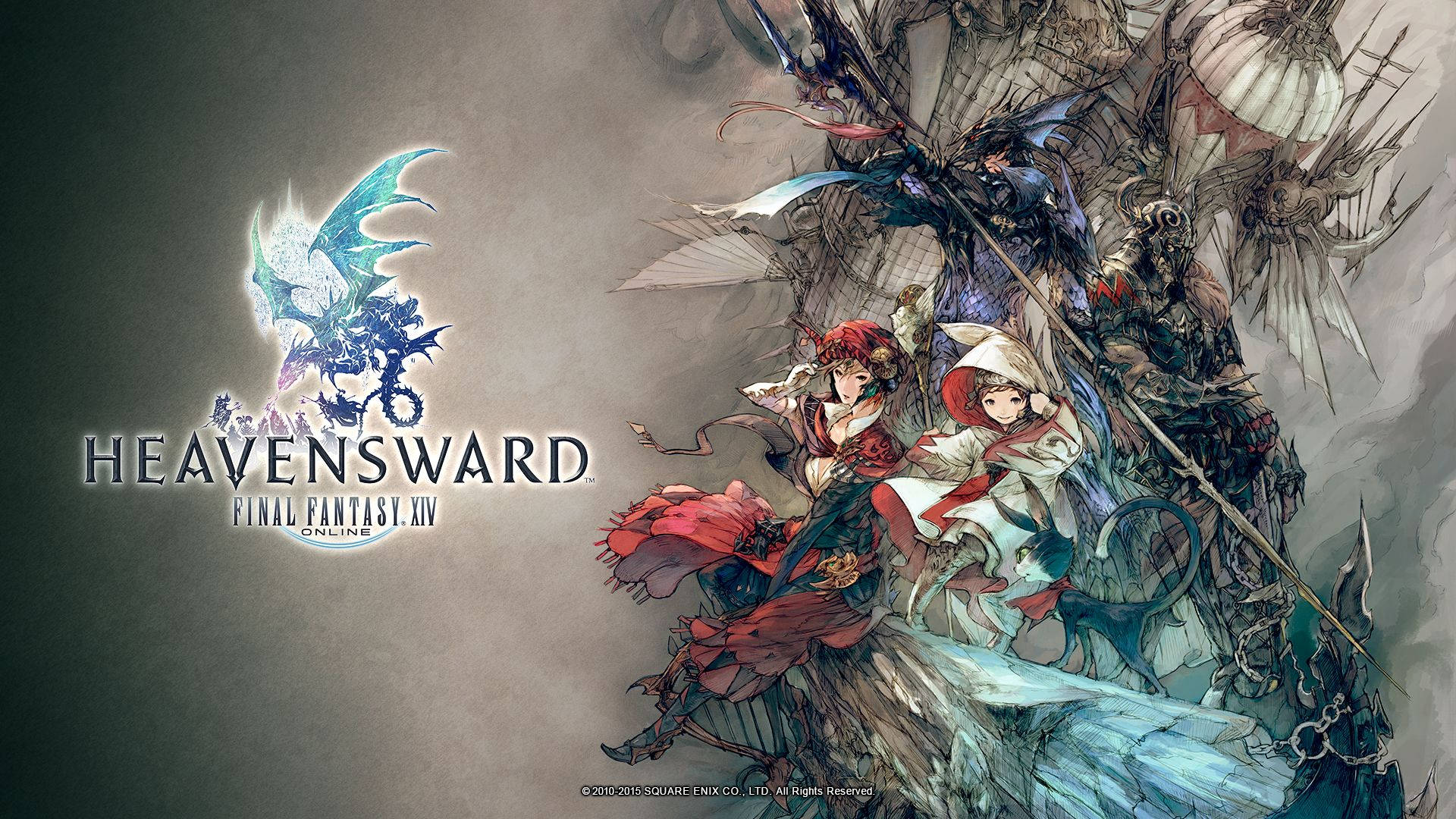 《Final Fantasy XIV：蒼天のイシュガルド》角色與巨龍在奇幻戰鬥場景中。
