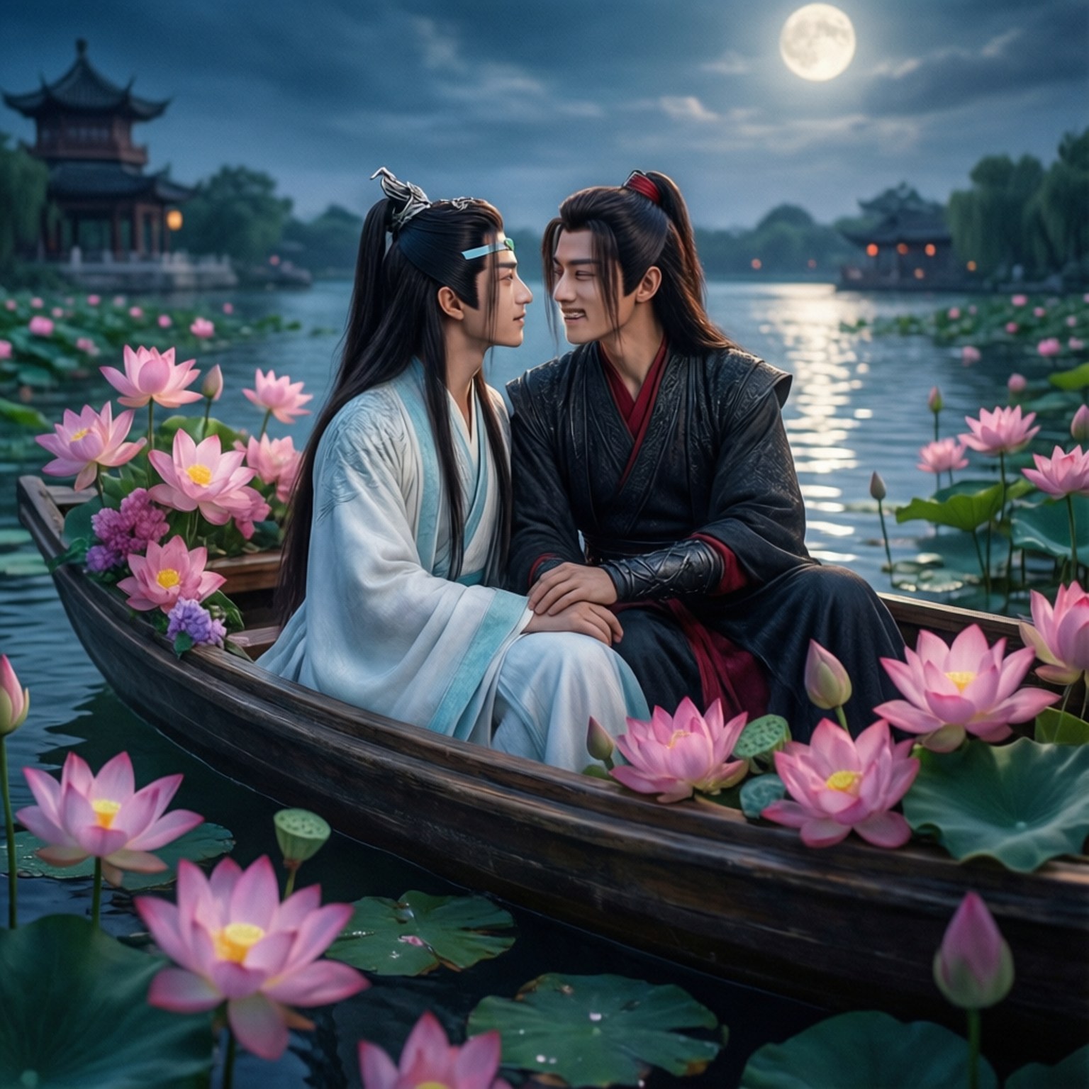 月下蓮舟 壁紙