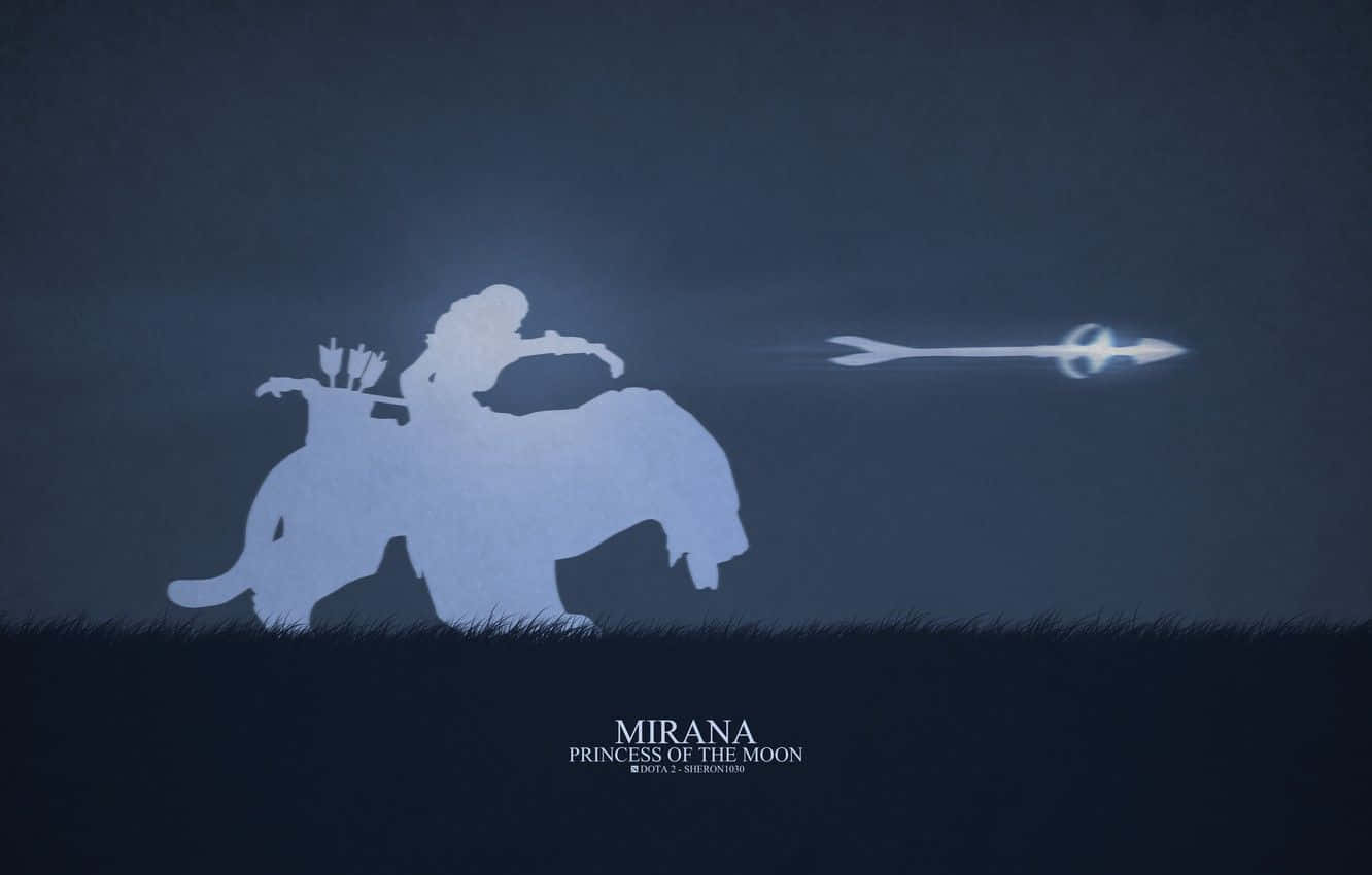 Mirana 桌布 壁紙 — 月之公主米拉娜騎著發光生物，在深藍色夜空下射出發光箭矢的剪影。