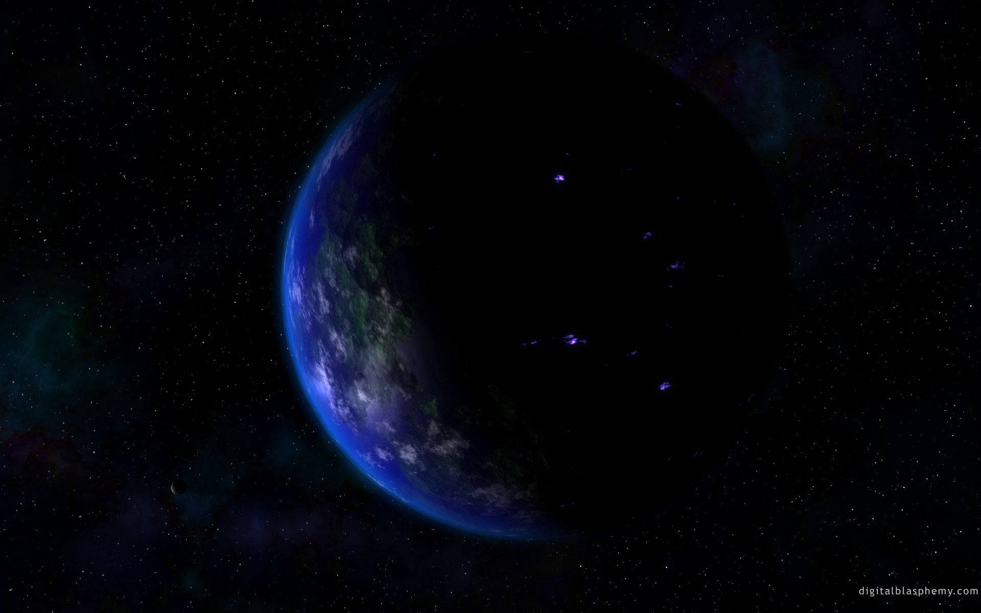 從太空看到的地球，帶有發光的海洋和星空背景