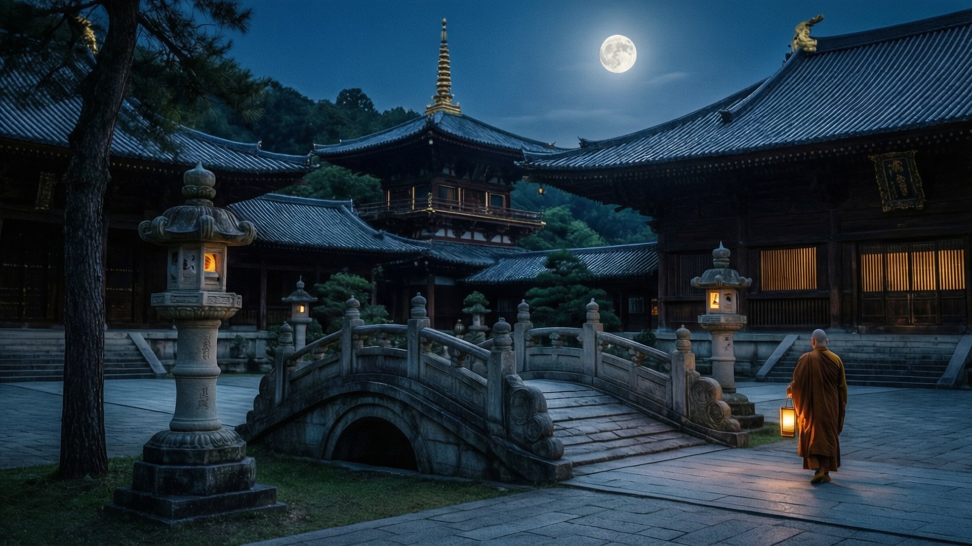 月光下的寺院寧靜 壁紙
