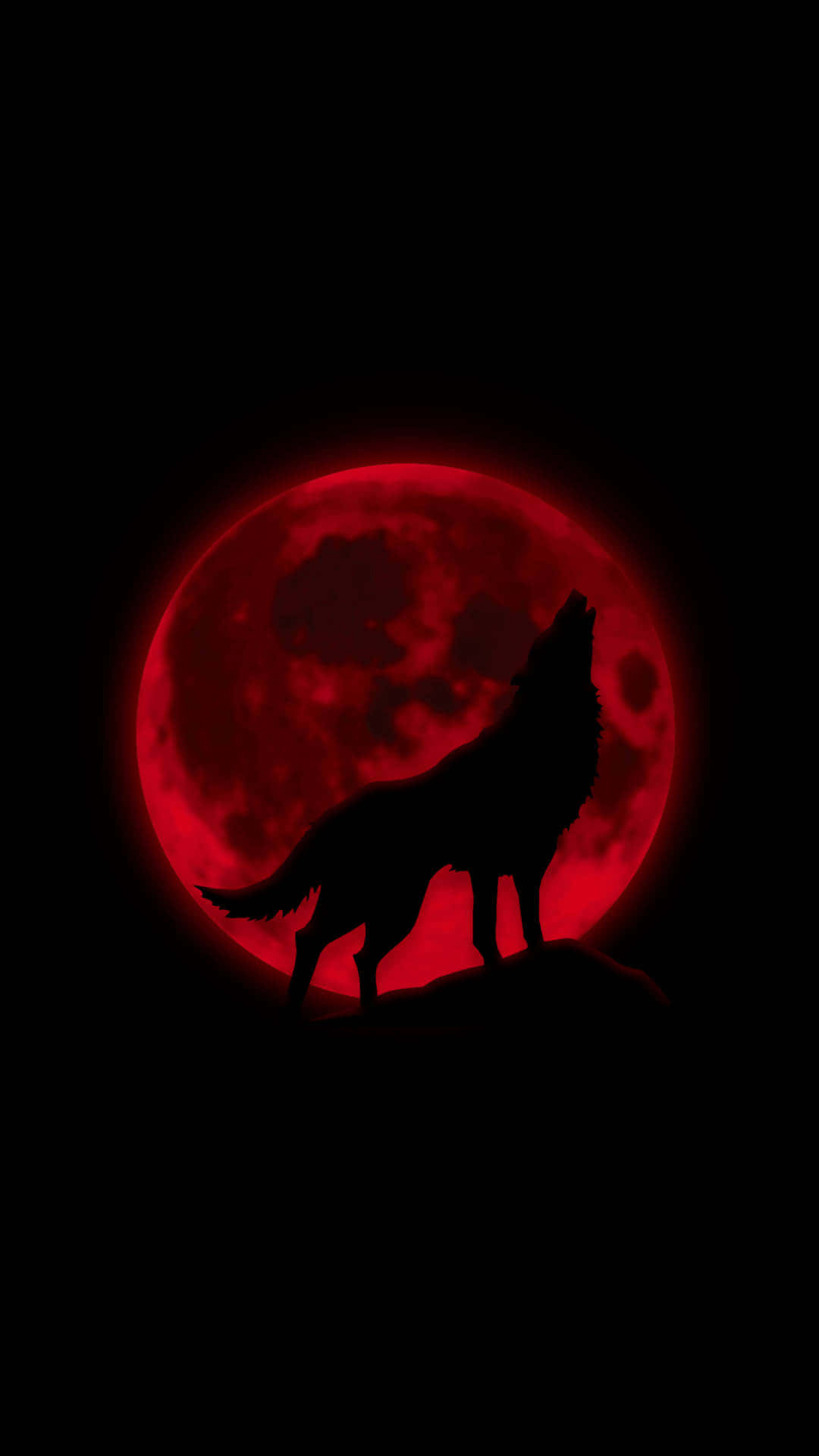 狼在黑暗的夜空中對著紅月嚎叫。