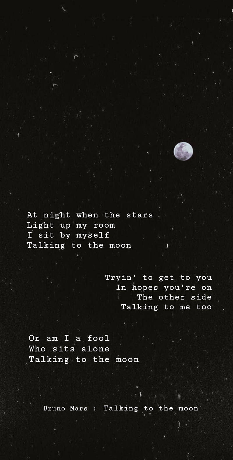 月亮與星空，配上Bruno Mars的白色歌詞