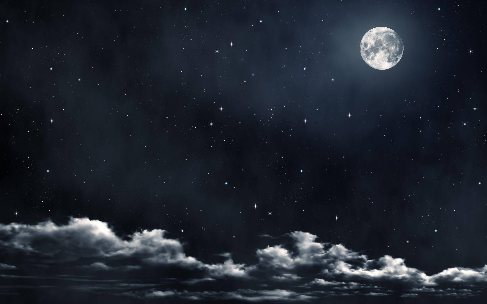 月光下的夜空，星星和雲朵