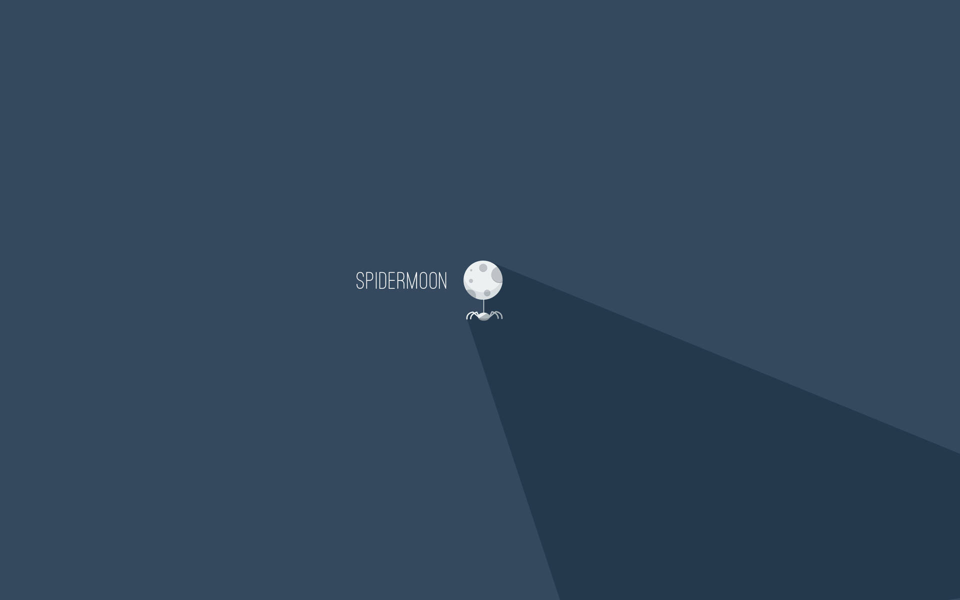 一個風格化的蜘蛛月亮，帶有文字，在深藍色背景上投下長長的陰影。