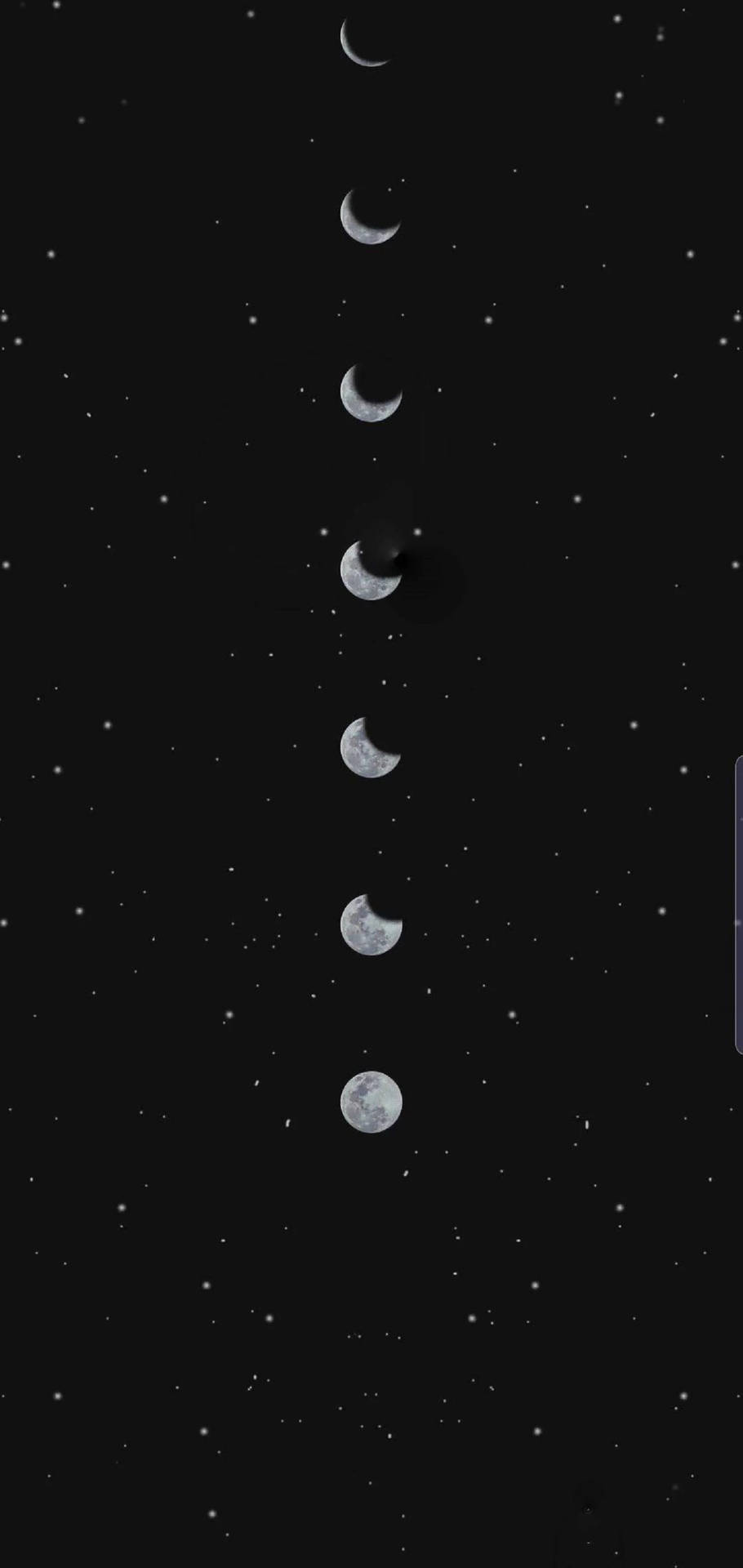從新月到滿月的月相，背景是繁星點點的夜空。