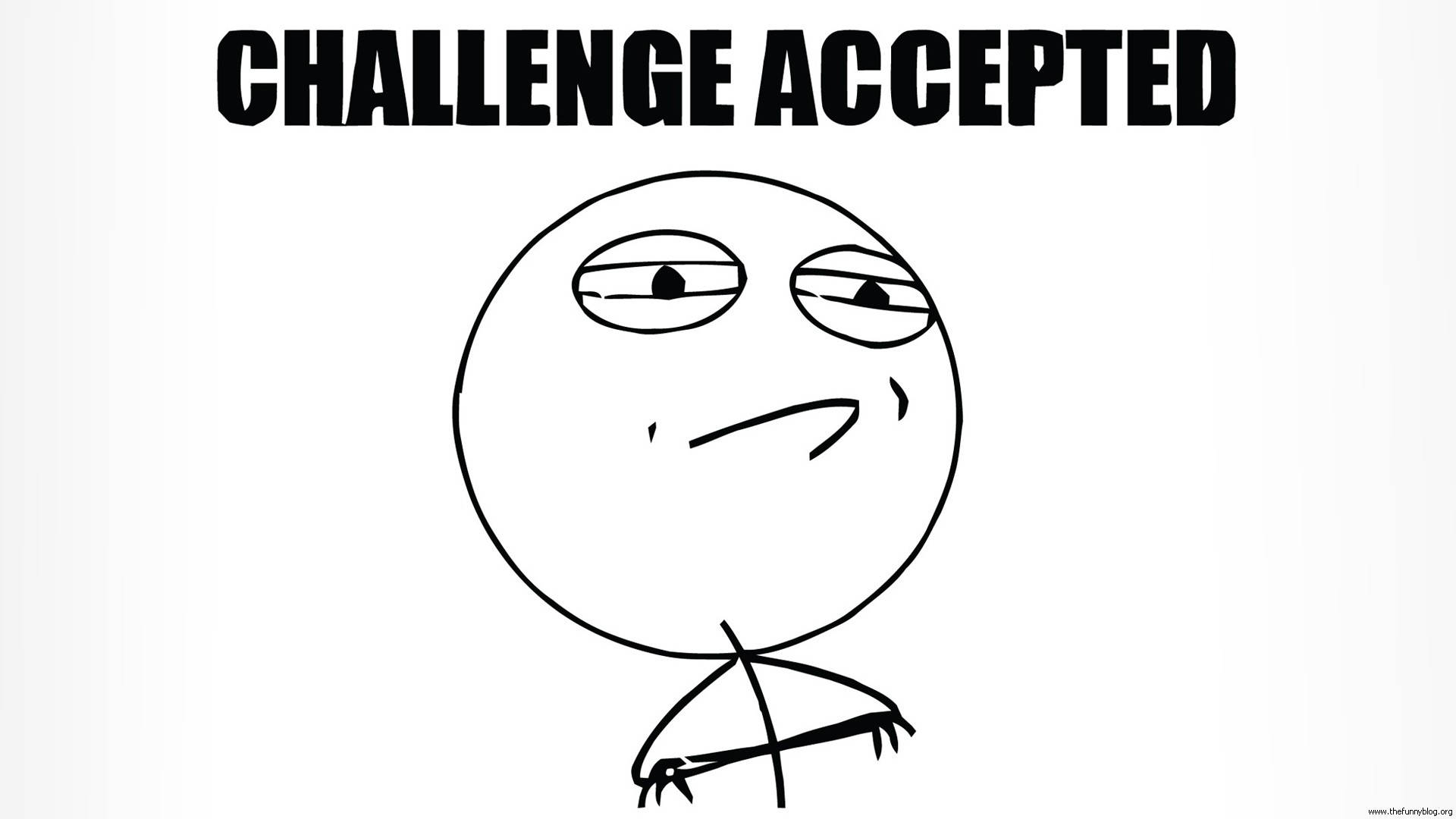 交叉手臂的自滿火柴人，下方有「CHALLENGE ACCEPTED」文字。