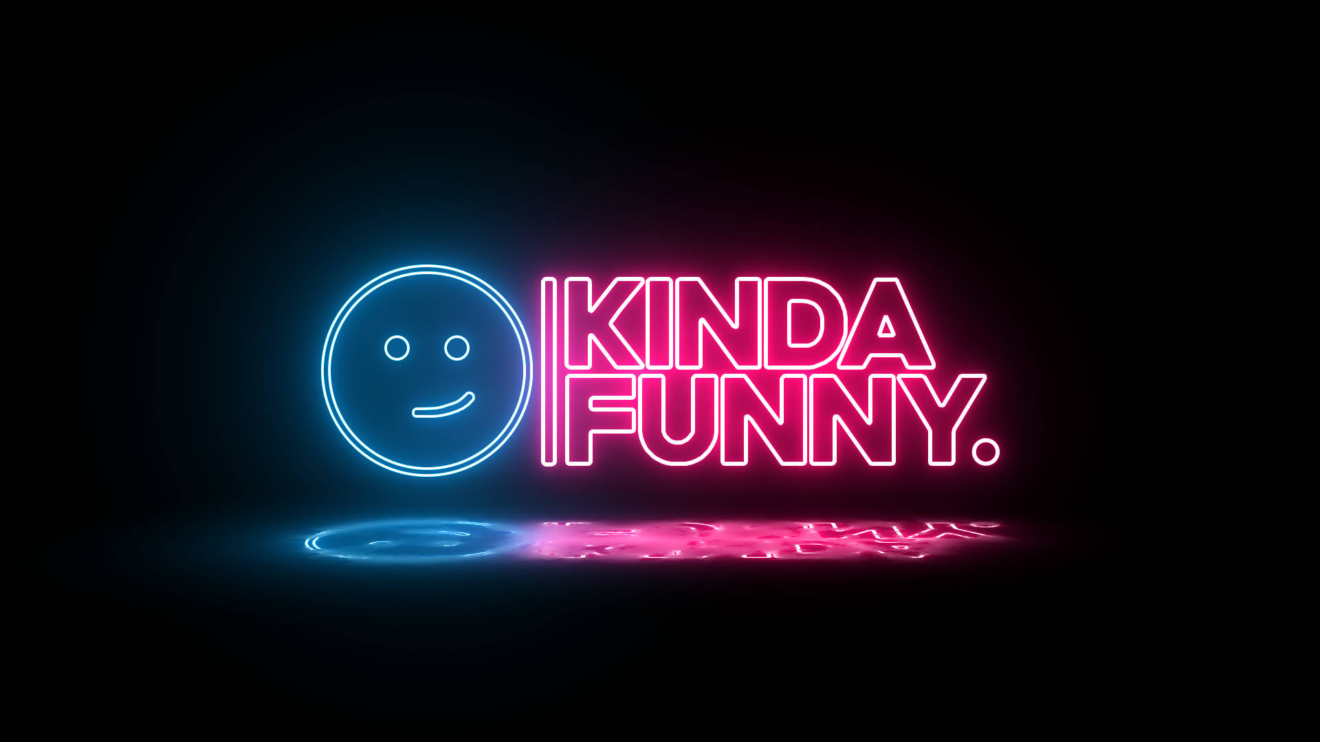 帶有笑臉和文字kinda funny的霓虹燈牌，在黑暗中發光。