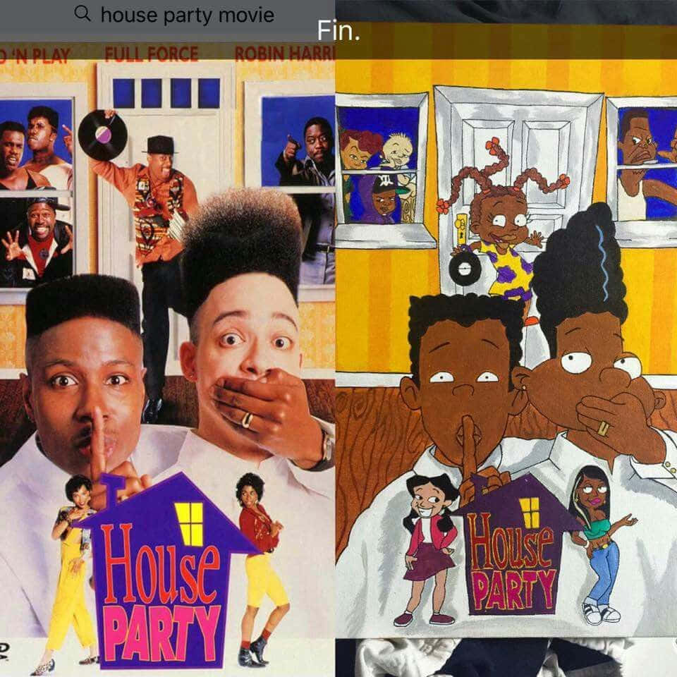 《House Party》的電影和卡通海報，角色風格為90年代。