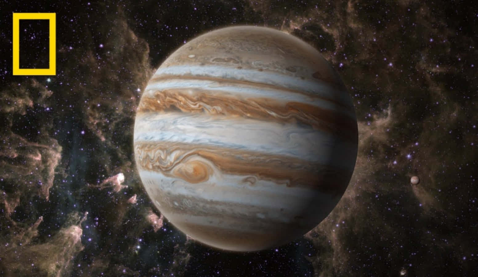 木星帶有漩渦帶狀紋理，背景是繁星點點的星雲。 — 木星 GIF 壁紙