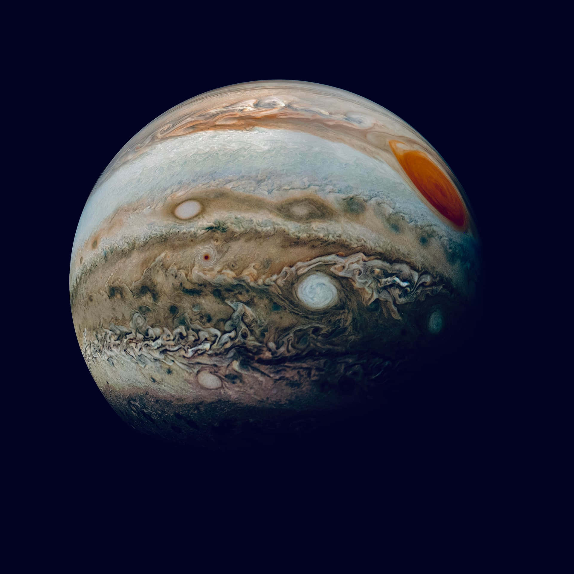 木星帶有旋轉風暴同色彩繽紛嘅帶喺太空 — 木星 GIF 壁紙