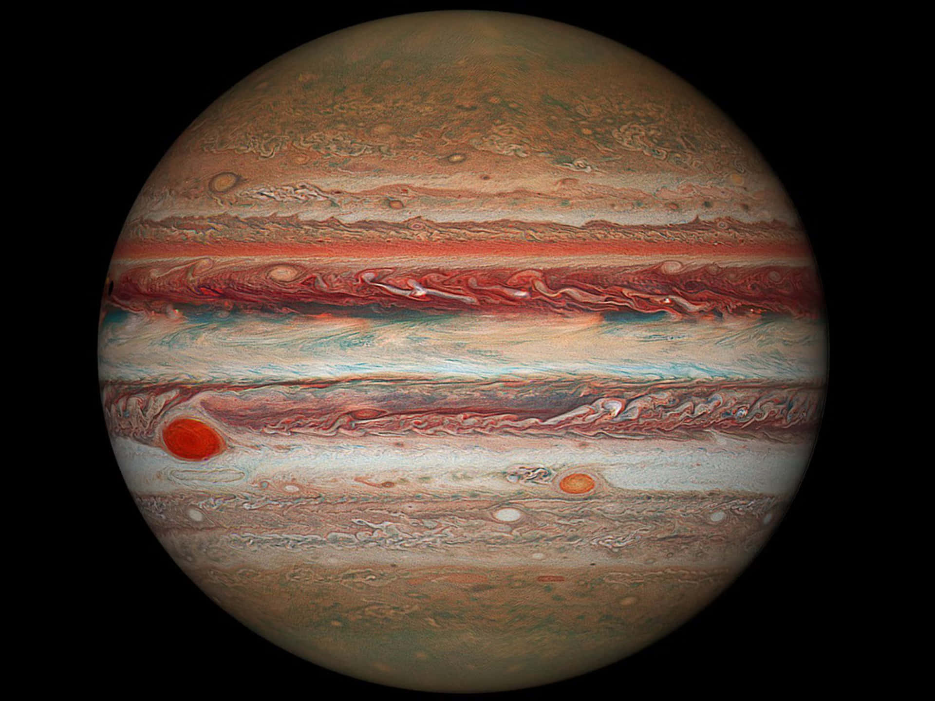 木星帶有漩渦帶同大紅斑，背景係黑色太空。 — 木星 GIF 壁紙