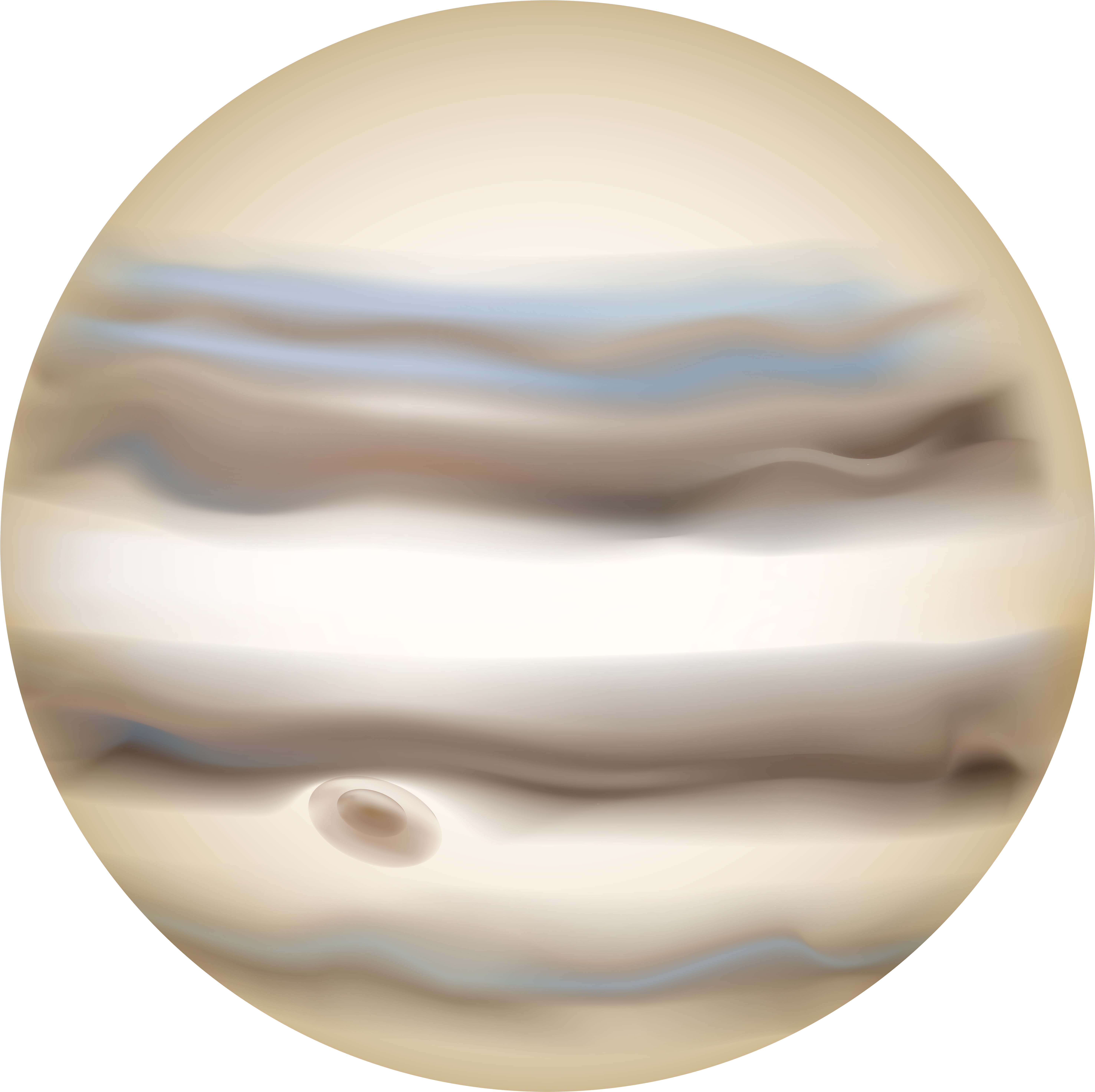 木星插畫 壁紙 — 木星嘅柔和模糊視圖，顯示出旋轉嘅米色同藍色大氣帶，以及一個微弱嘅大紅斑。
