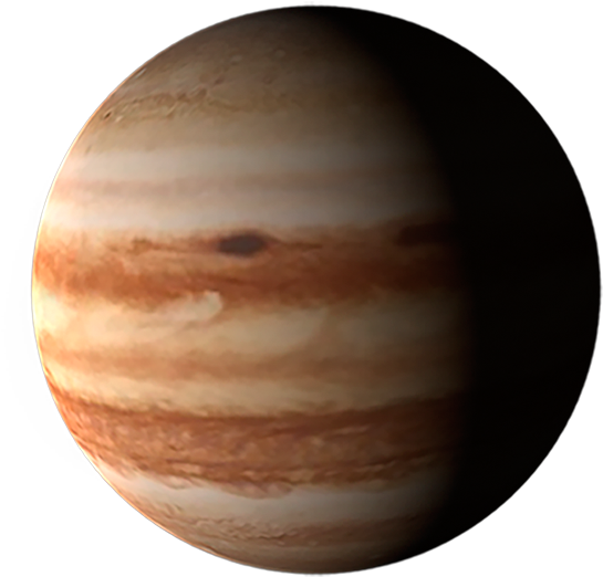 木星氣態巨行星太空 壁紙 — 木星在虛空中顯得巨大，其旋轉的橙色、米色和白色雲帶被遙遠的陽光照射。