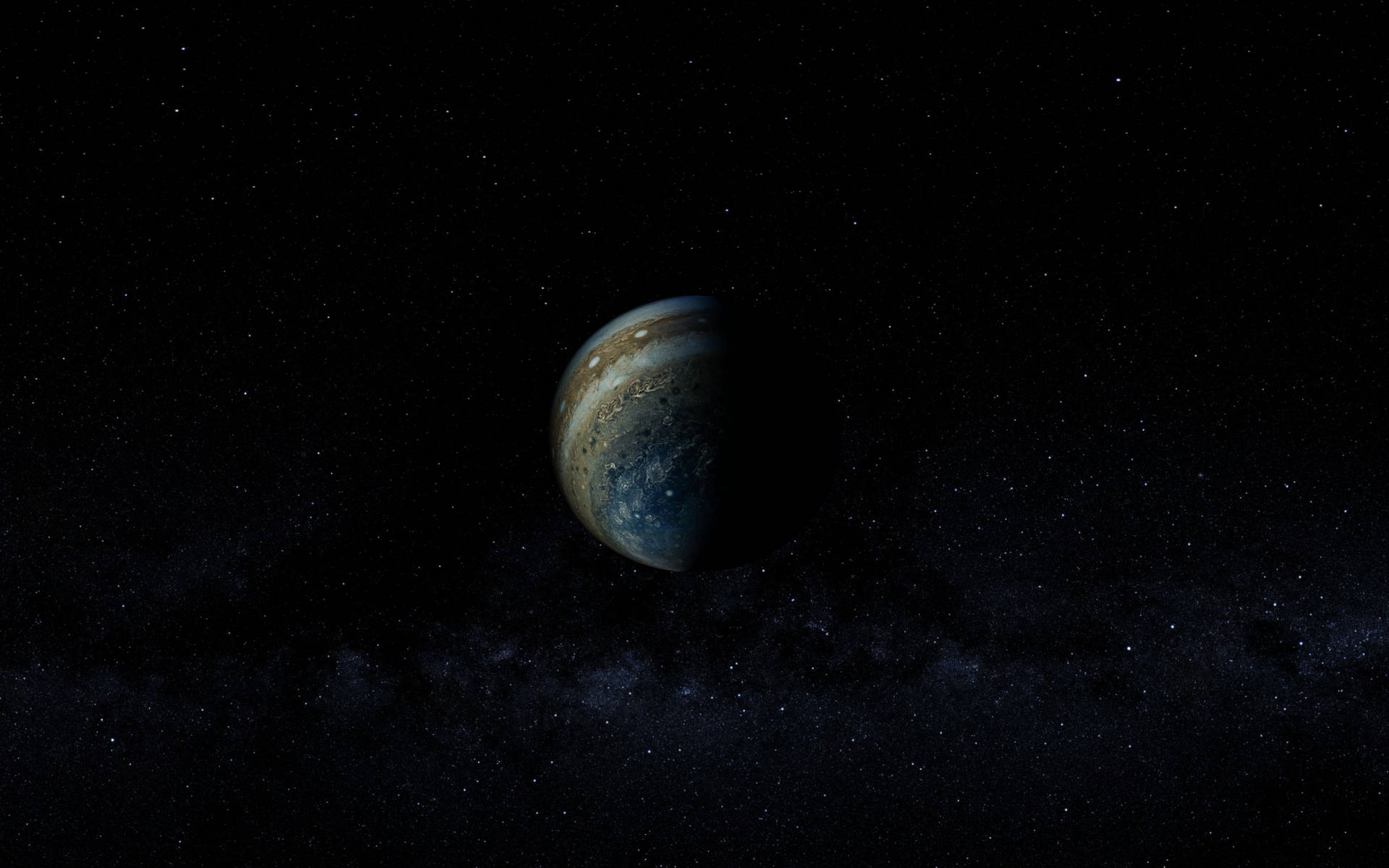 星空背景和銀河帶中的木星行星