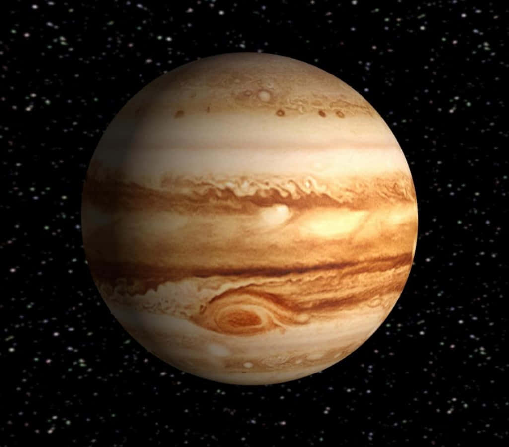 木星帶有旋轉條紋和大紅斑，在繁星點點的太空中。 — 木星 GIF 壁紙