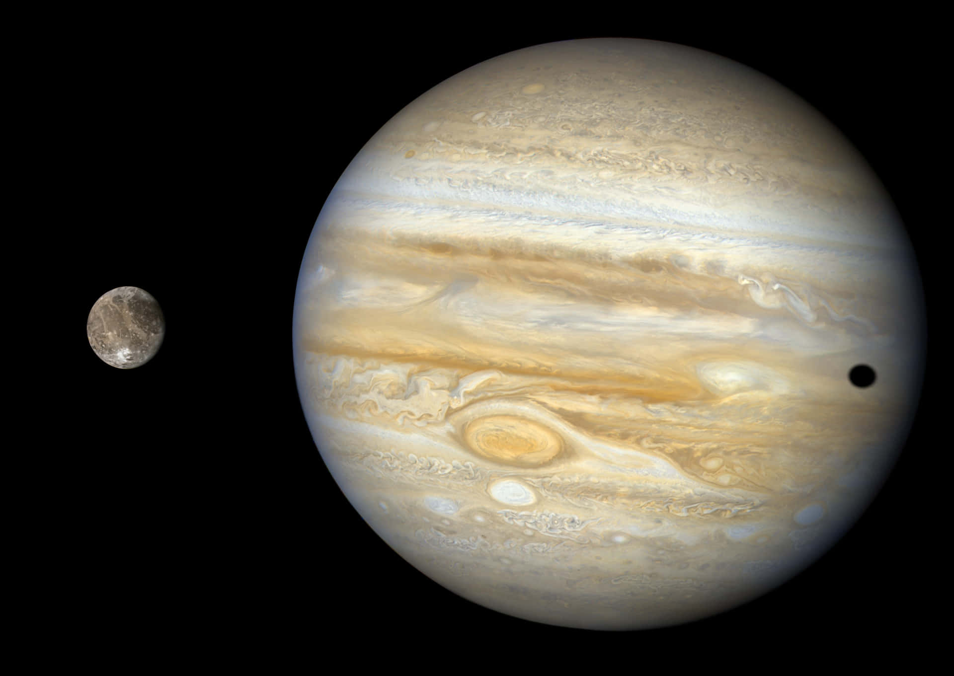 木星及其衛星和陰影在深空中 — 木星 GIF 壁紙