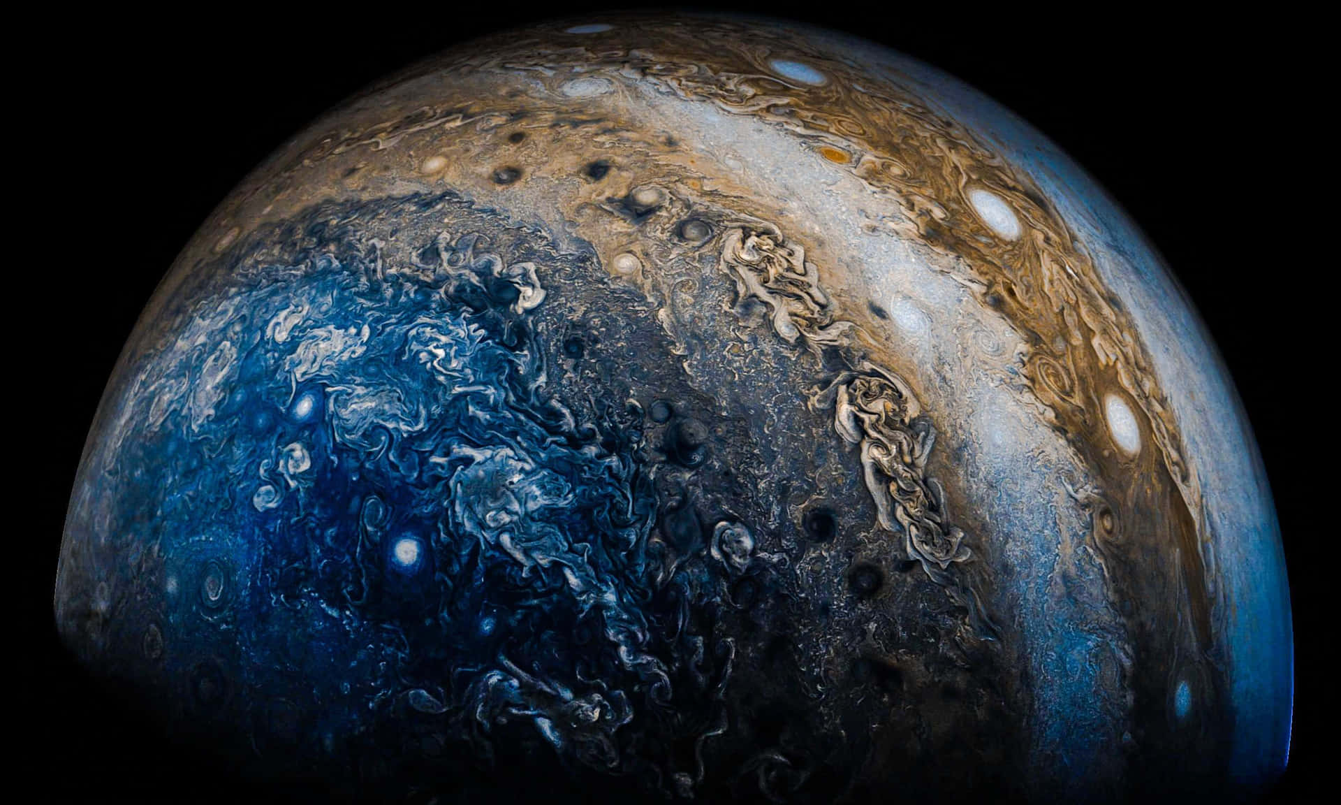 木星在太空中旋轉的藍色和棕色風暴 — 木星 GIF 壁紙