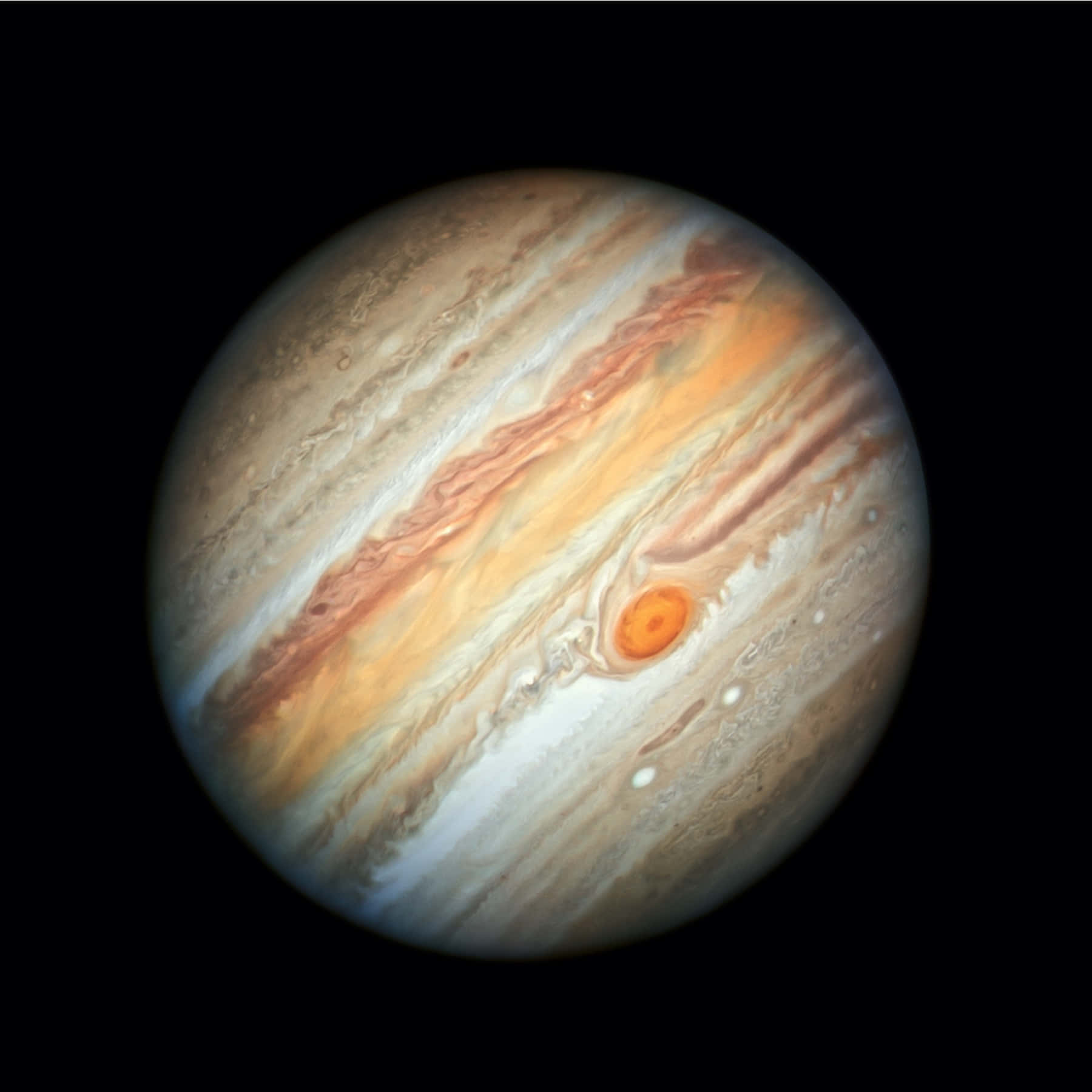 木星在黑色太空背景下帶有旋轉帶和大紅斑。 — 木星 GIF 壁紙