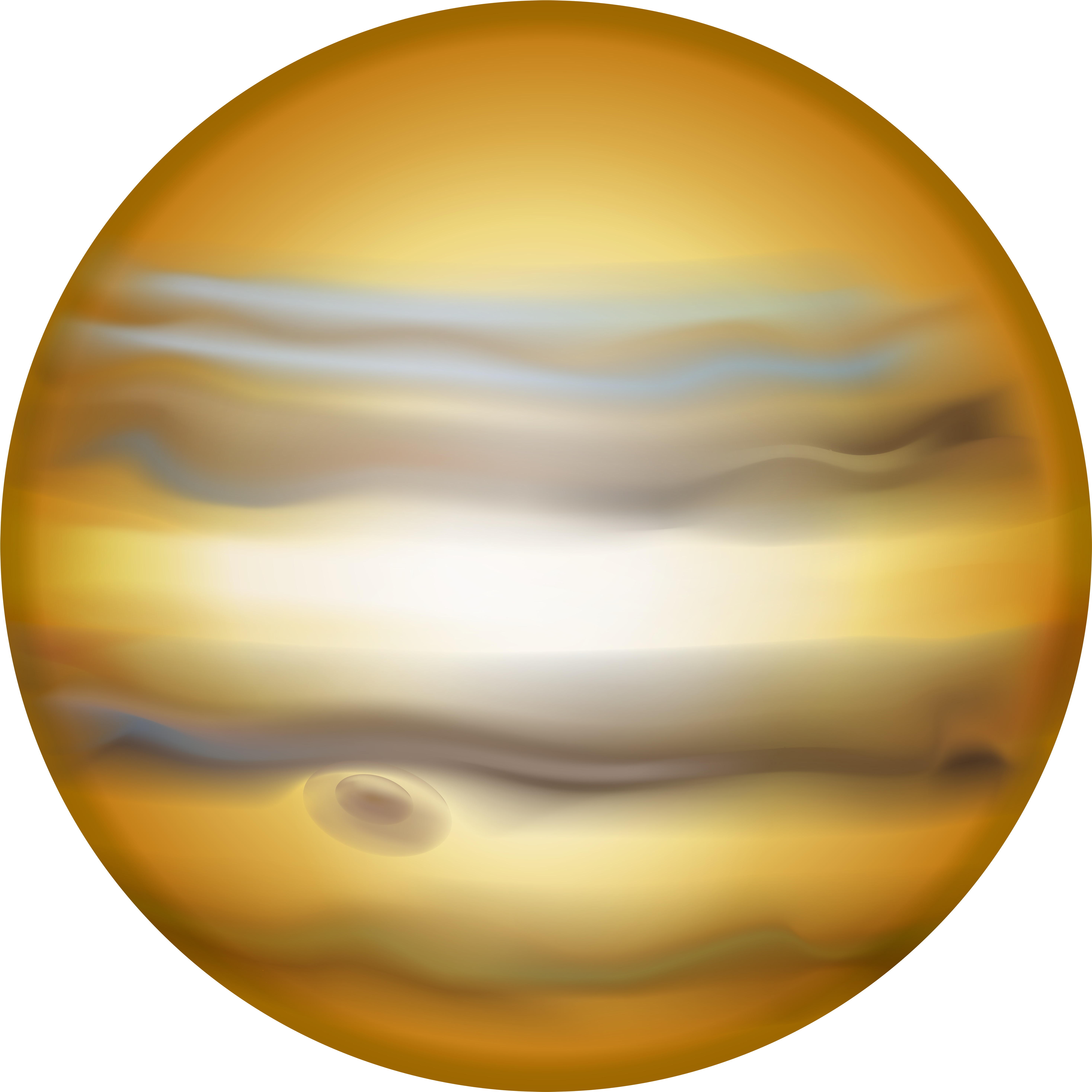 木星行星插圖 壁紙 — 木星的鮮豔數位渲染，帶有旋轉的橙色、黃色和白色雲帶以及一個顯著的風暴點。
