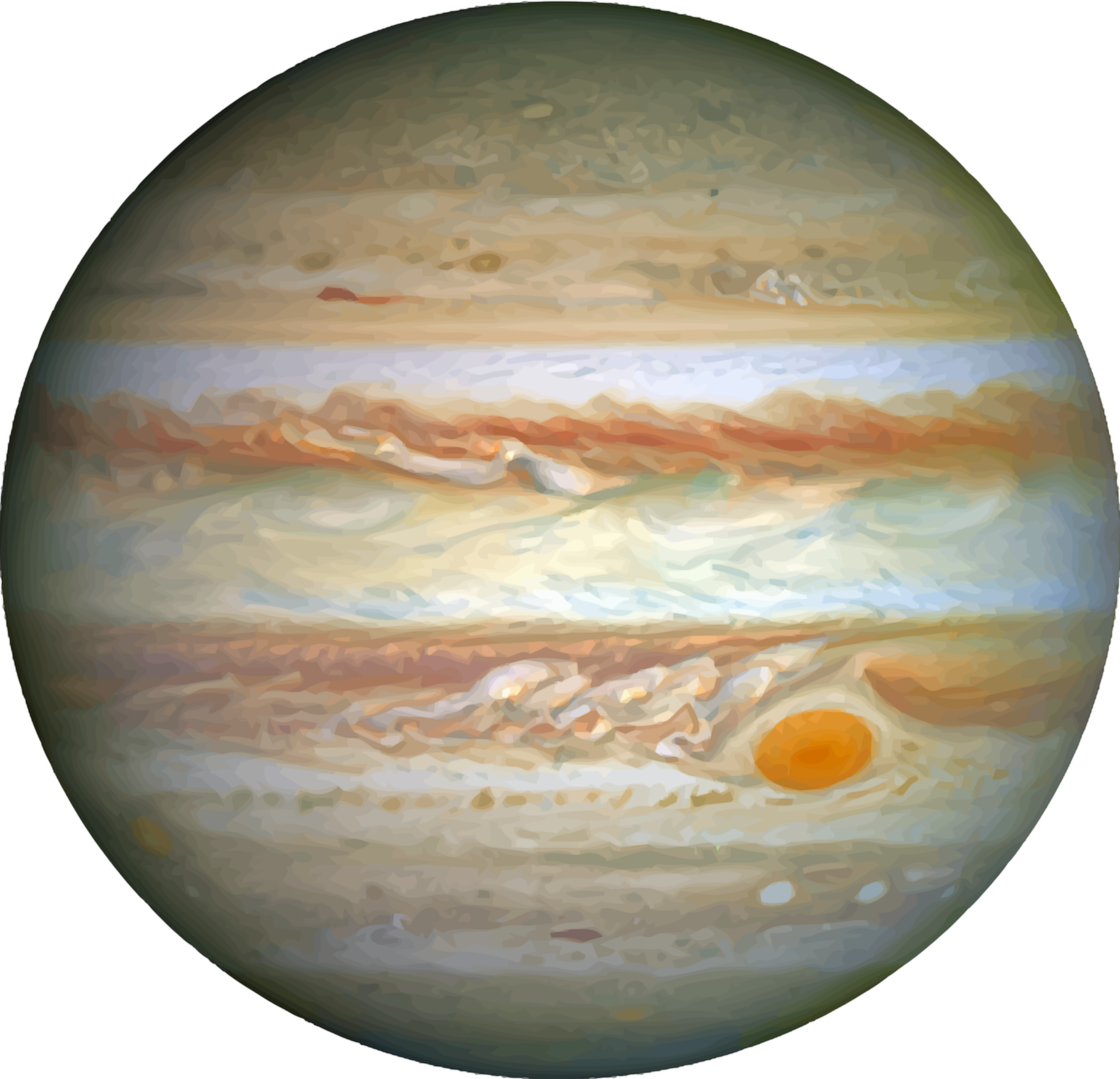 木星行星肖像 壁紙 — 一幅描繪木星的畫作，展示出米色、橙色和白色的漩渦帶，以及一個突出的橙色風暴點。