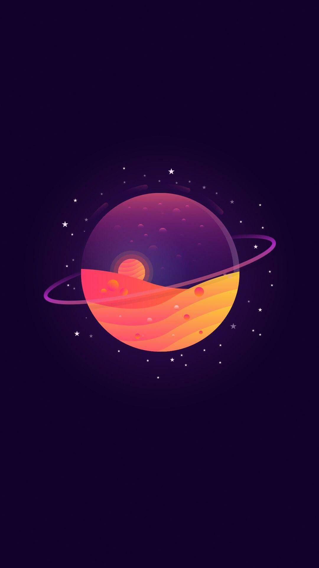 一個色彩繽紛的行星，在深空中帶有環和星星。