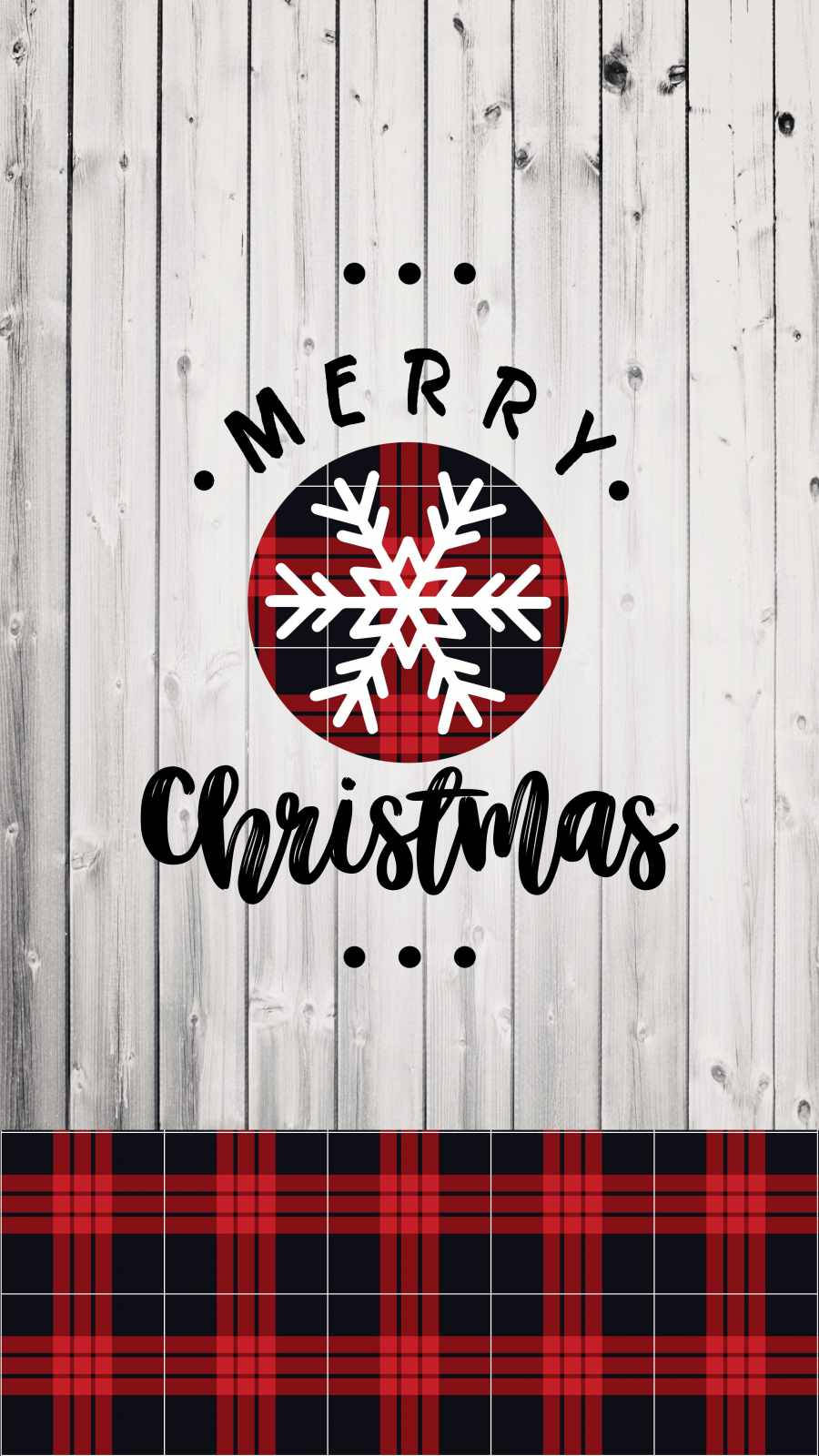 格子圖案上的雪花與Merry Christmas文字，木質背景