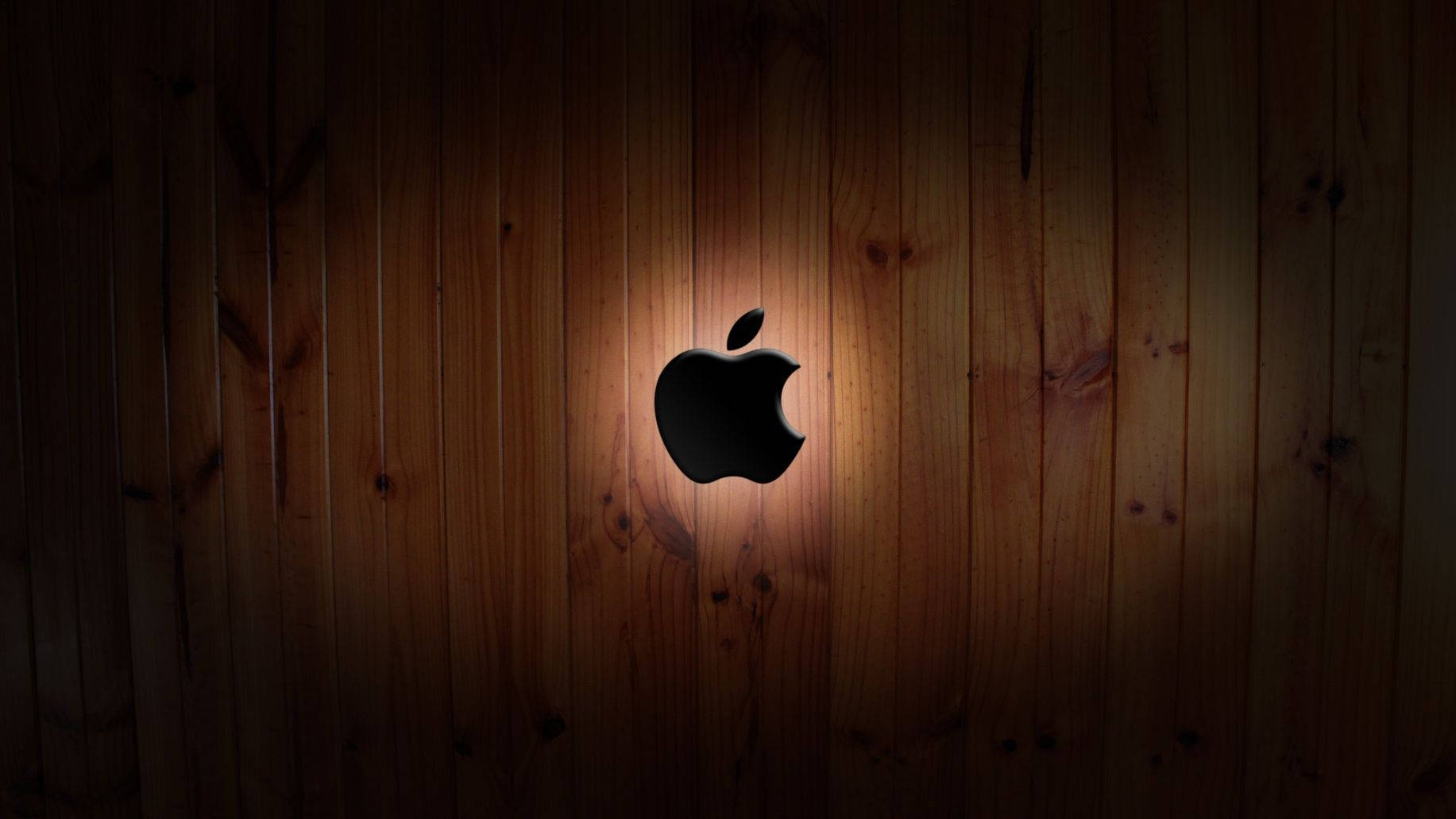 Apple標誌剪影在木牆上發光 — 蘋果 壁紙