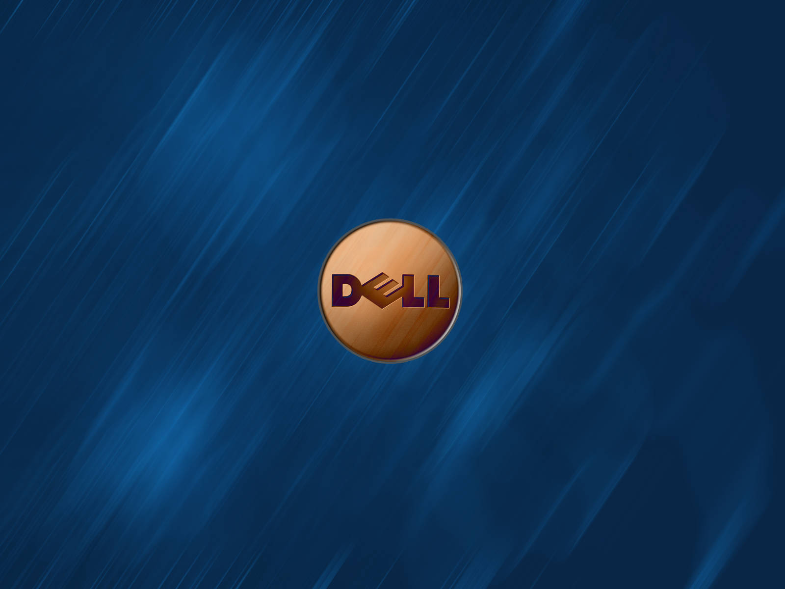 木質戴爾 HD 標誌 壁紙 — Dell標誌居中於動態藍色背景上，帶有光線條紋。