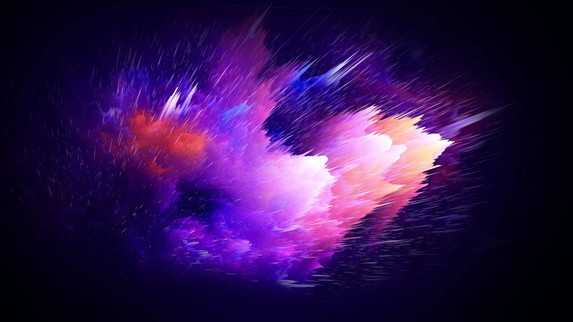 未來感極致爆破 壁紙 — 充滿活力的宇宙星雲在黑暗虛空中綻放出紫色、粉紅色和橙色的色調，伴隨著流動的光跡。