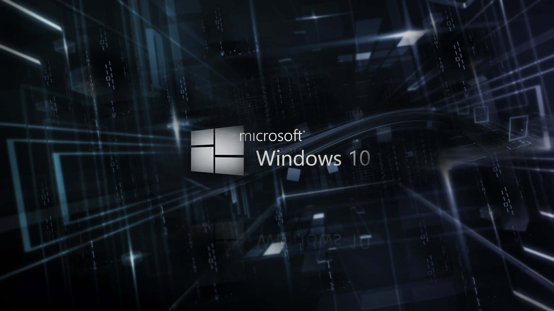 Windows 10 標誌在未來主義的數位環境中，帶有二進制代碼和發光線條。