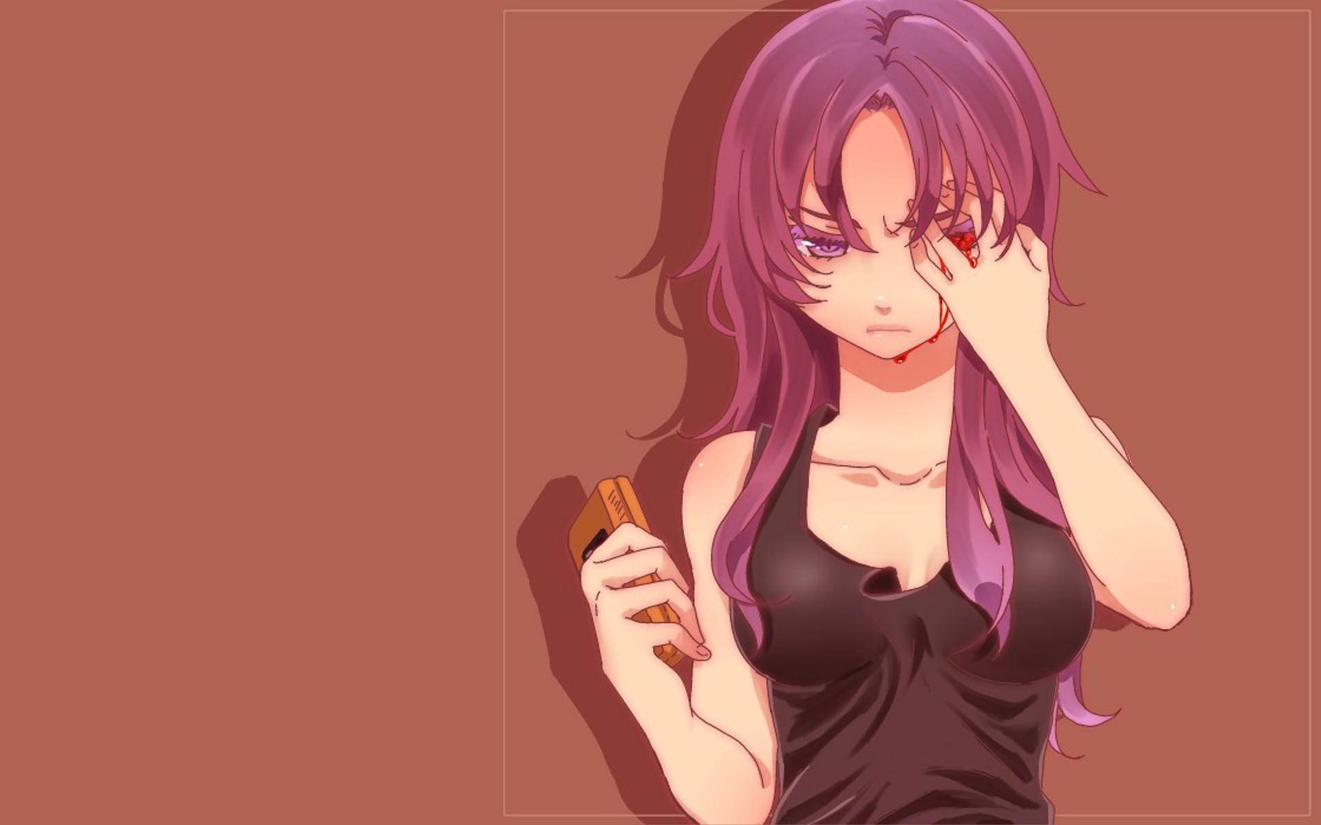 紫髮動漫女孩拿著手機，表情悲傷地擦眼睛。