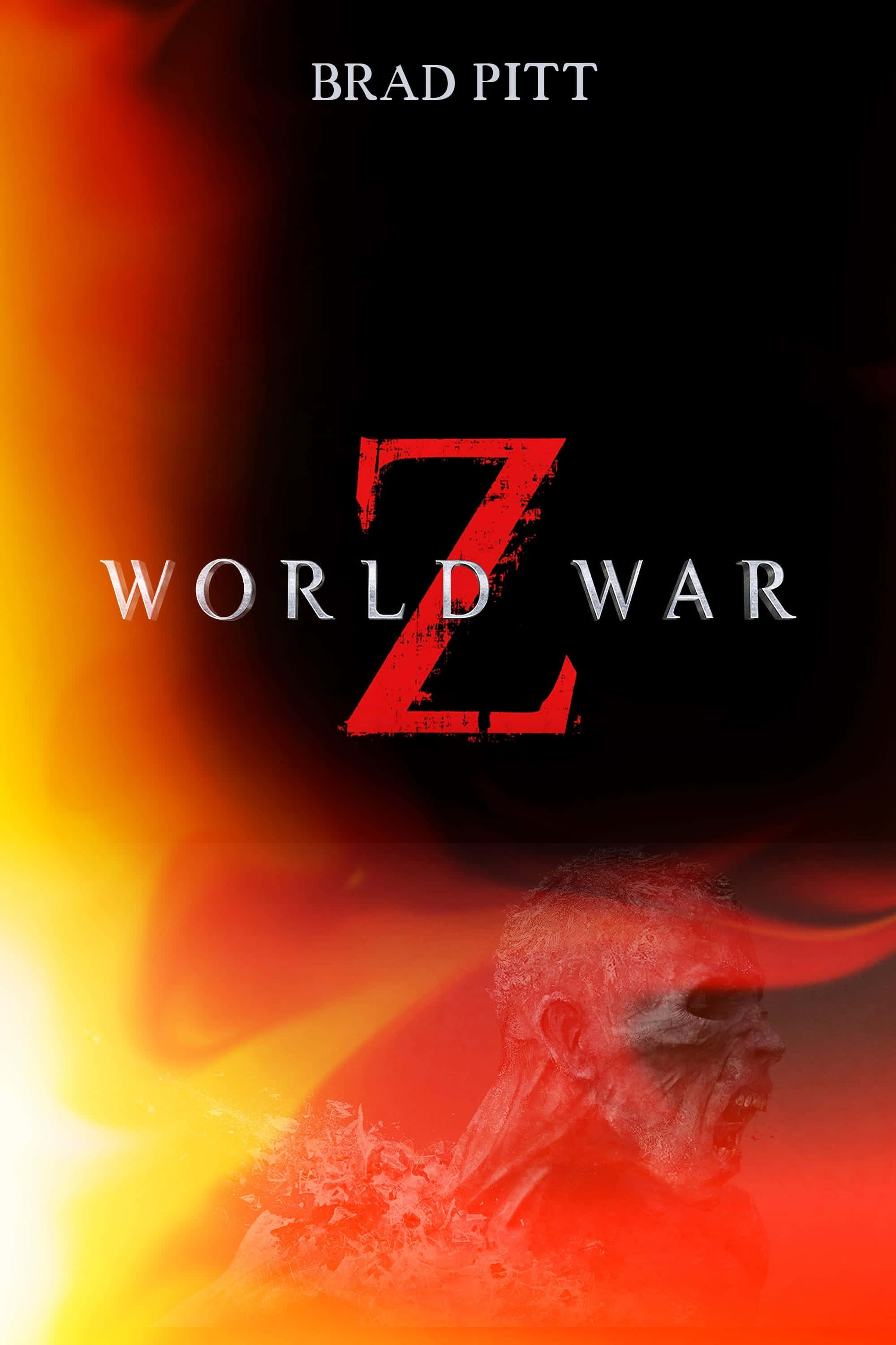 末日殭屍浩劫已至 壁紙 — 一張熾熱的《World War Z》電影海報，畢彼特主演，喪屍臉孔從火焰中浮現。