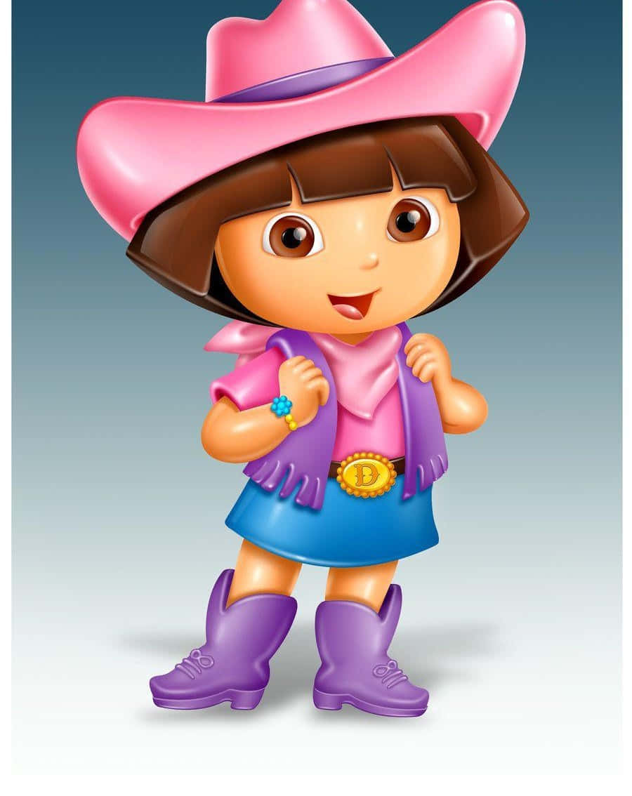 Dora the Explorer 穿著牛仔裝開心微笑。