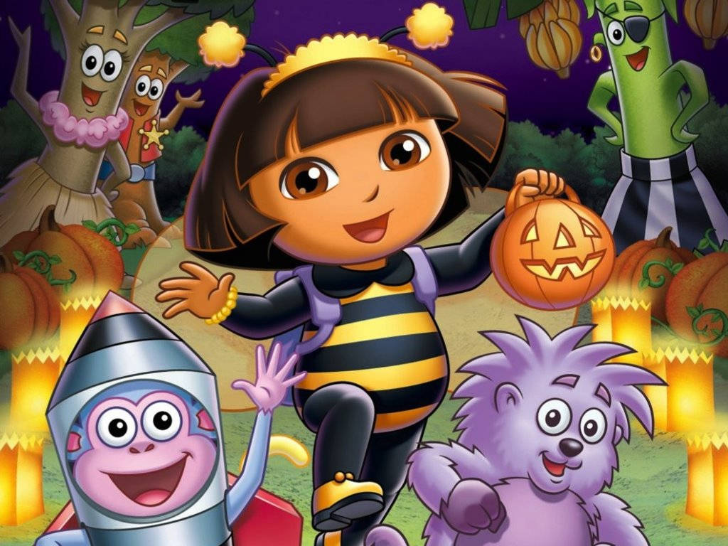 Dora the Explorer 穿著蜜蜂服裝與朋友們在萬聖節派對