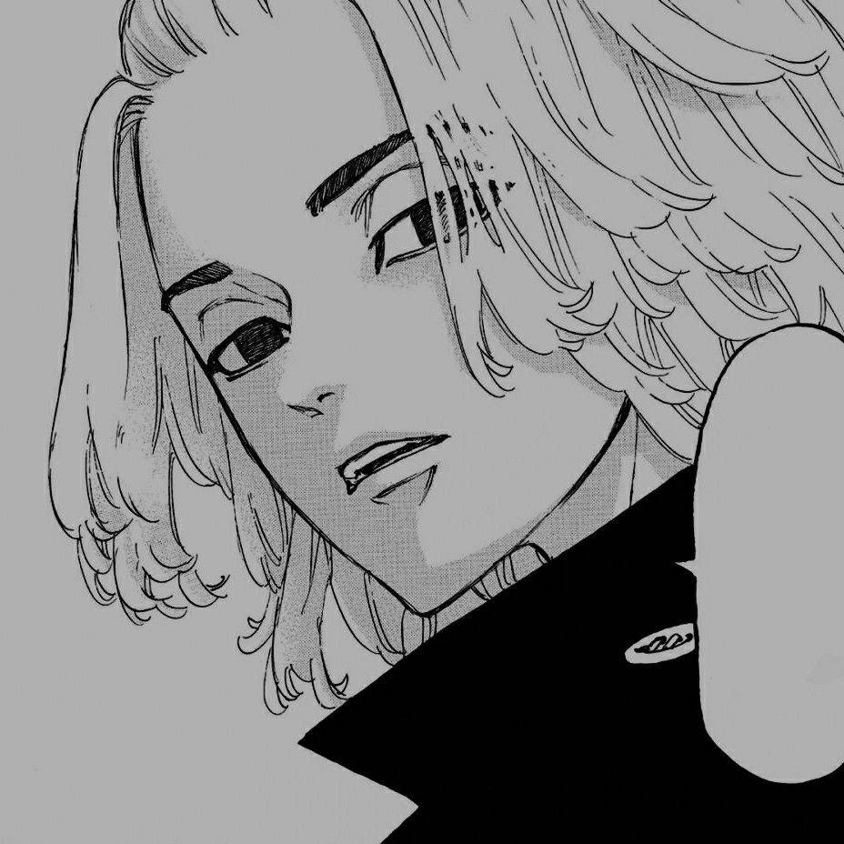 《東京卍復仇者》Mikey兇狠臉部 壁紙 — 黑白動漫風格特寫，一位年輕人頭髮凌亂，表情嚴肅。